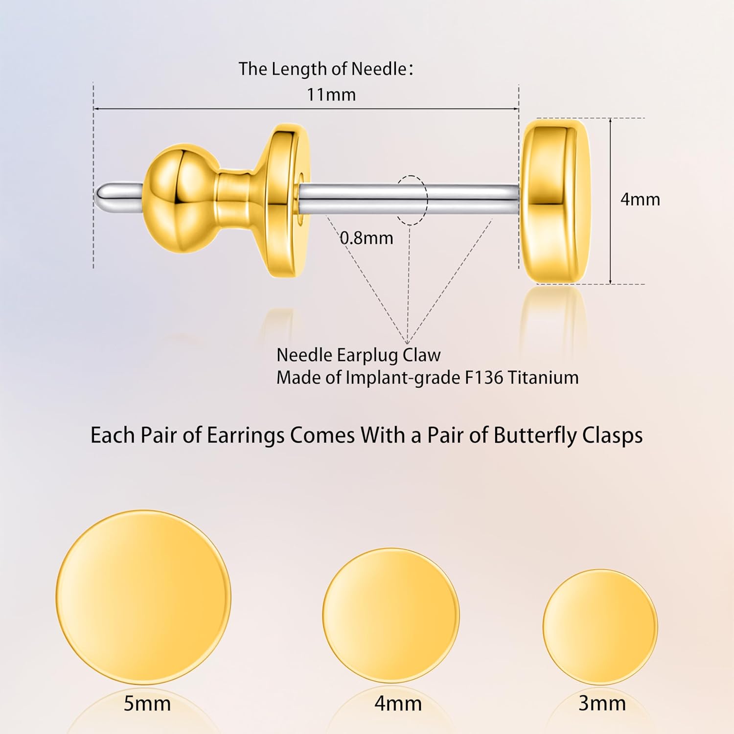 LimerenciaTitanium Stud Earrings,F136 Implant Grade Pure Titanium Studs 3mm/4mm for Hypoallergenic for Women Men Sensitive Ears - Image 3