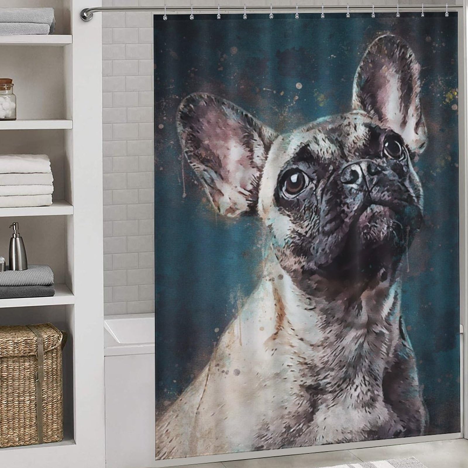 Rideau de douche Splatter Expression Dog 163x180cm lavable avec 12 crochets pour douche et baignoire