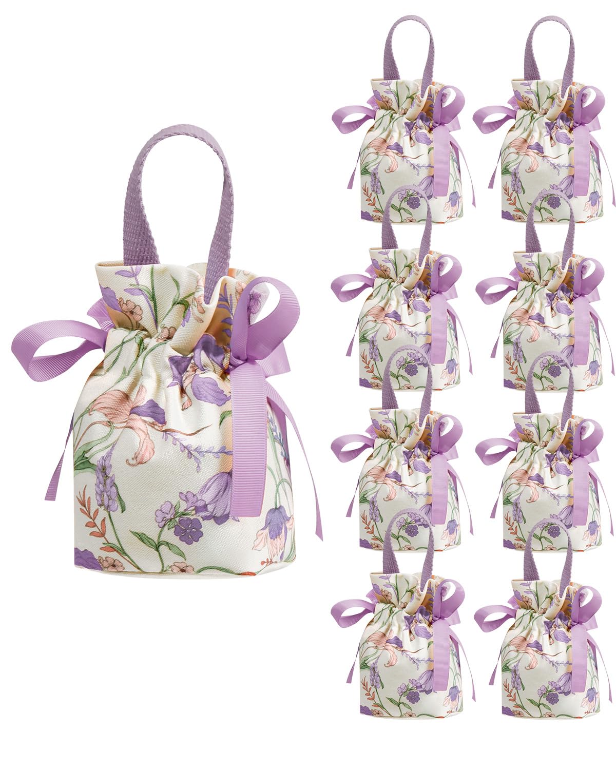 Liobelon 8 Pieces Floral Mini Gift Bags with Handles 14x9.5x6cm/5.5x3.7x2.3inch Canvas Candy Bag Tea Party Favor Bags for Party, Wedding, Bridal