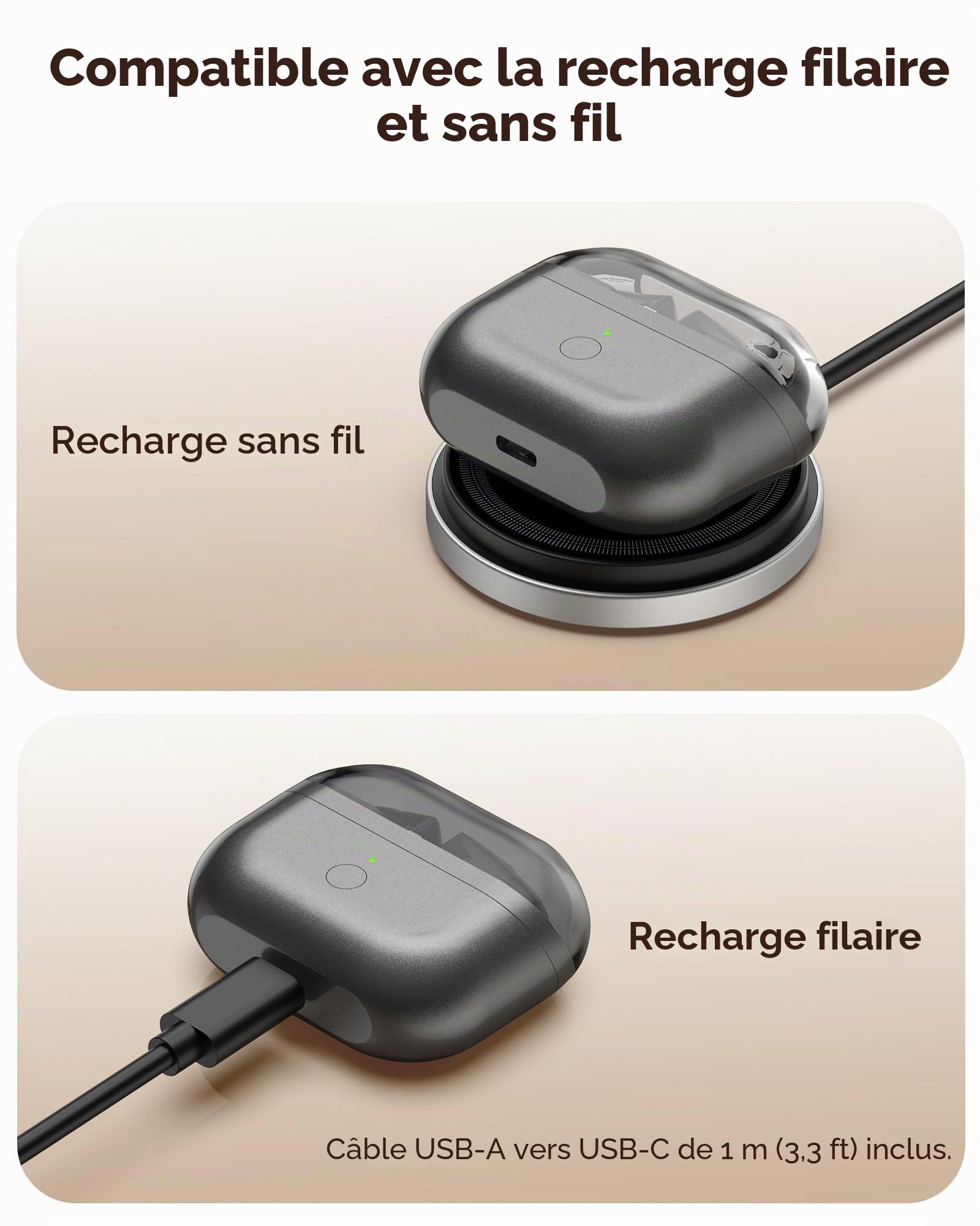 leQuiven Boîtier de Charge sans Fil pour Samsung Galaxy Buds 3 Pro, Charge sans Fil et Câblée, Boîtier de Remplacement avec Bouton d’Appairage Bluetooth (Écouteurs Non Inclus)