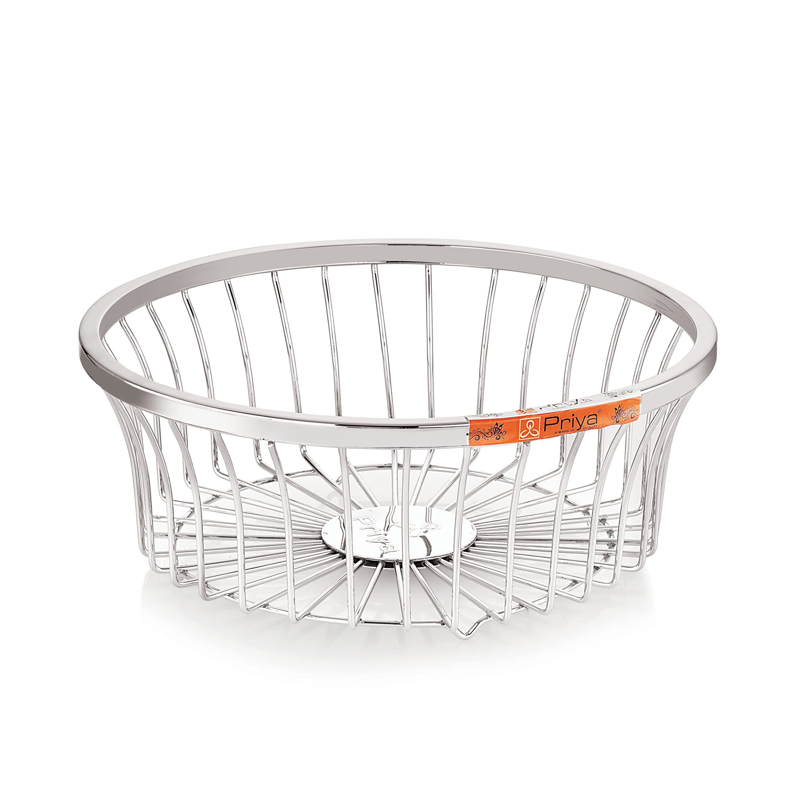 Priya Stainless Steel Fruit Basket Bowl for Kitchen Counter & Dining Table – Tomato Mini Design, 11-Inch Diameter, Chrome Finish, Beautiful, Rust-Resistant, Durable Fruit Storage Bowl