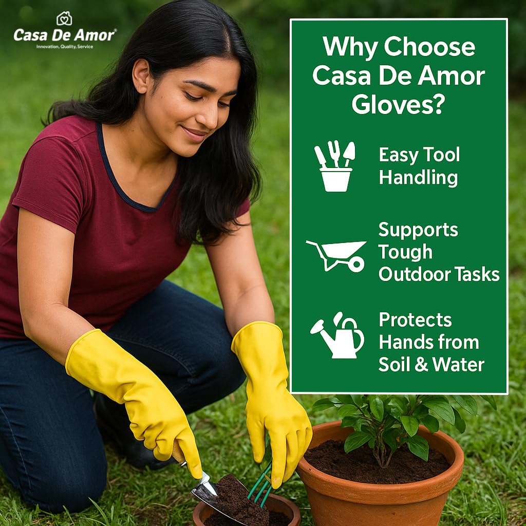 Casa De Amor Long Heavy Duty Latex Rubber Gardening Gloves – Waterproof & Reusable Garden Gloves for Home, Farming, Agriculture & Dairy Use – 0.55mm Thick, Yellow (1 Pair) (16 Inches Length) - Image 2 thumbnail