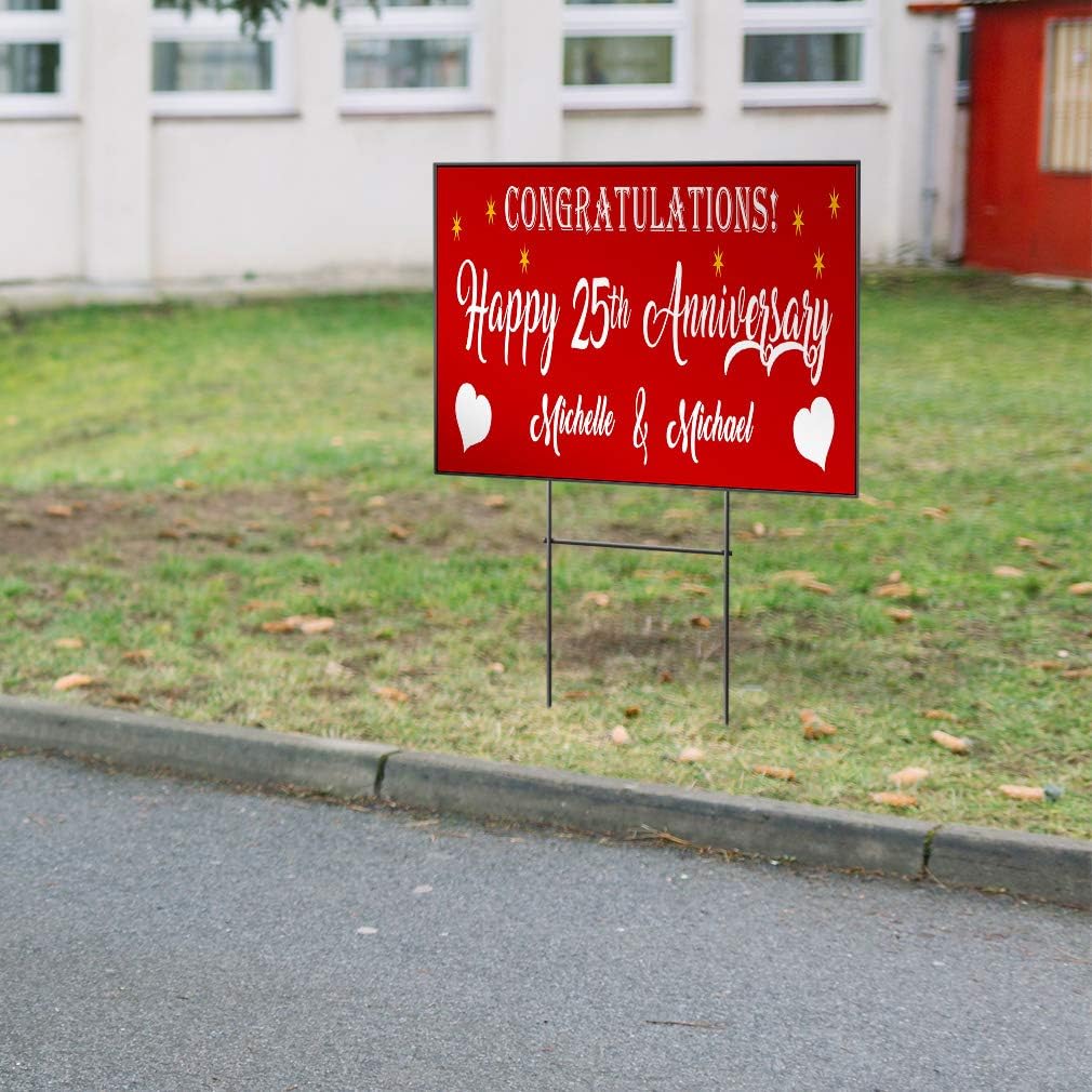 Custom Personalized Yard Sign Congratulations Happy Anniversary! Heart Red One Side Print 18inx12in