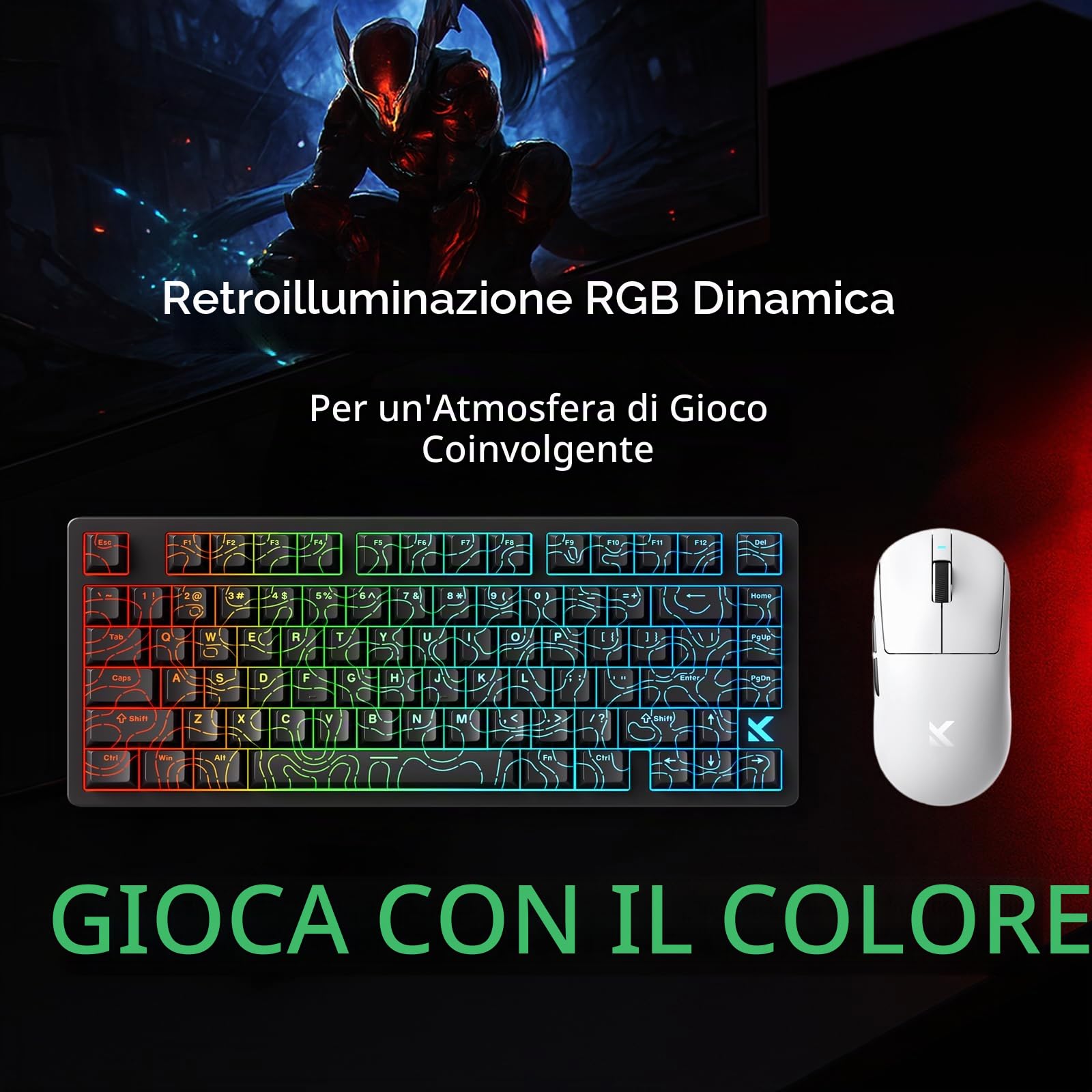 FOXMM x MCHOSE Jet 75 HE Tastiera Gaming 75% cablata RGB, Rapid Trigger 8000Hz, Switch Magnetico ad Effetto Hall God, Corsa Regolabile Ultra Precisione 0,005 mm, per giochi FPS, Nero