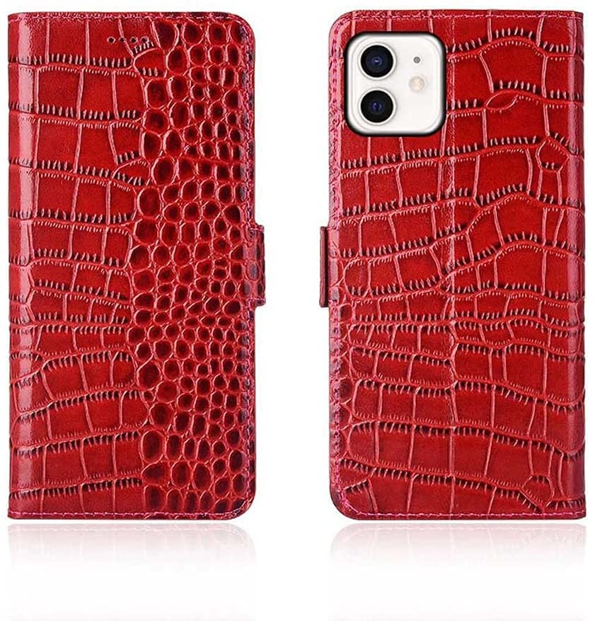 Étui portefeuille iPhone 12 rouge crocodile pour vos sorties