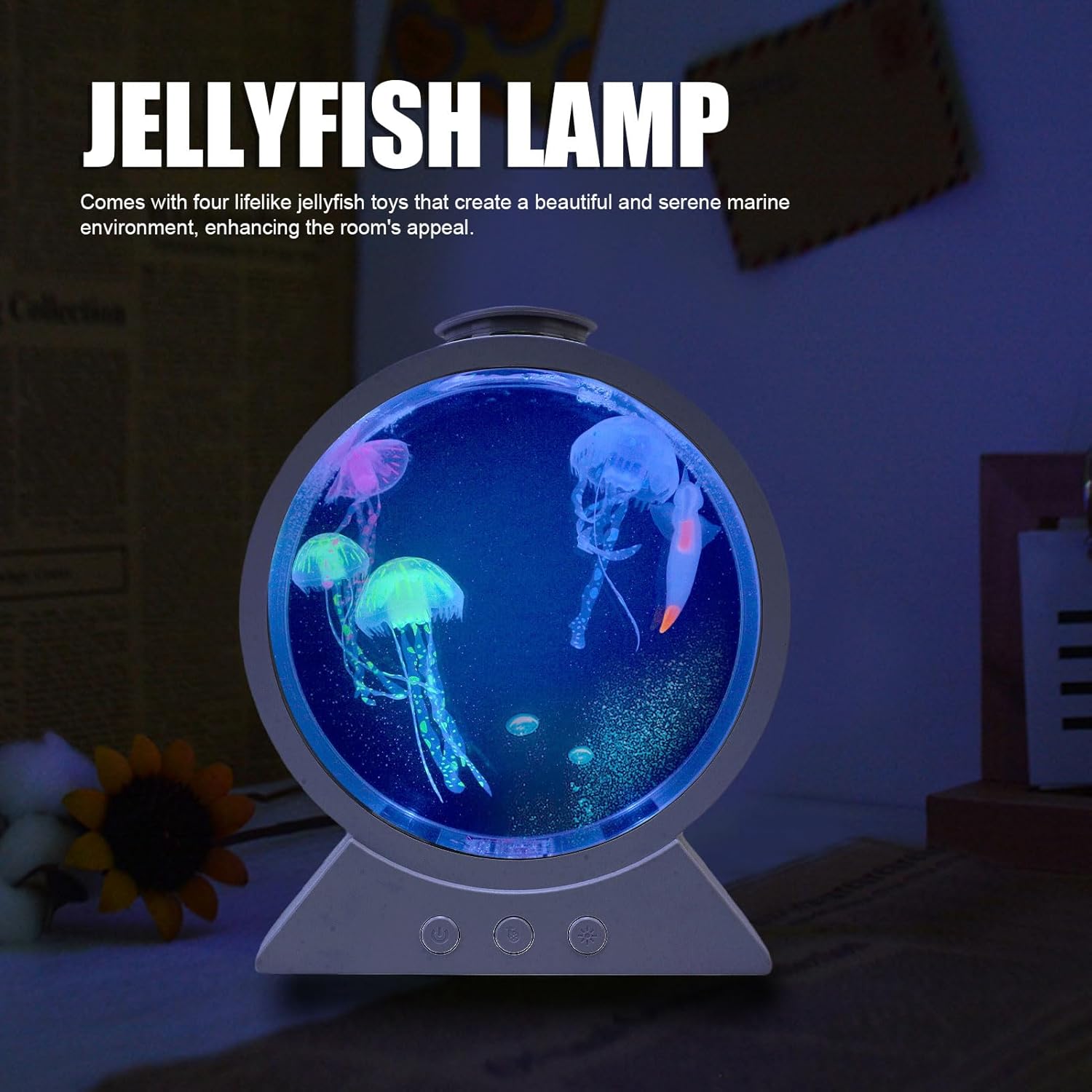 Yunir Jellyfish Lamp,LED Fantasy Jelly Fish Light,7 Color Setting Jellyfish Table Lamp Decorations,Round Jellyfish Aquarium Night Light for Home Office Decor Great Gifts for Kids (White)