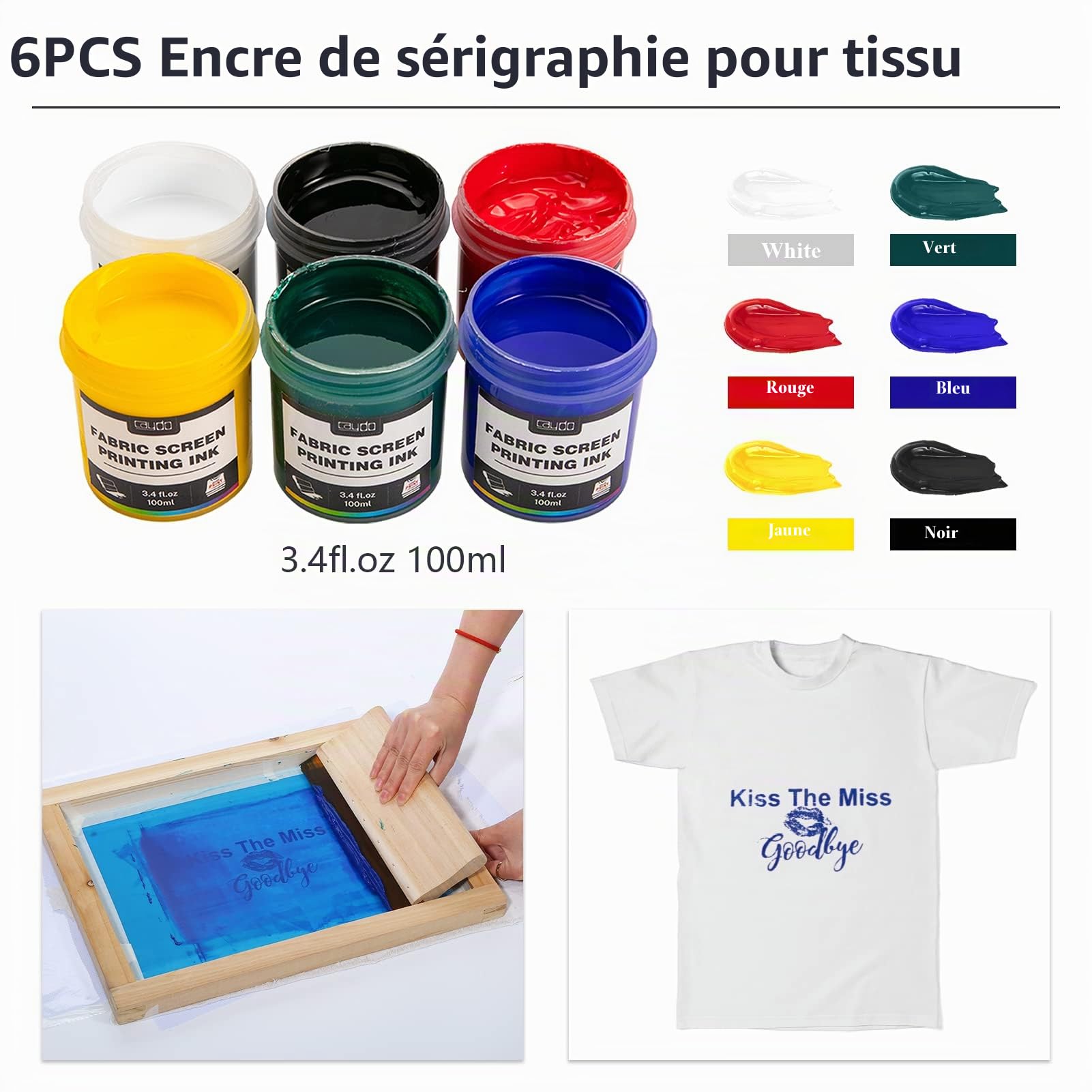Caydo Kit de sérigraphie de 54 pièces comprenant une lumière d'impression d'écran LED 50 W, 6 couleurs d'encre de sérigraphie, une émulsion photo pour sérigraphie, un revêtement à émulsion et des