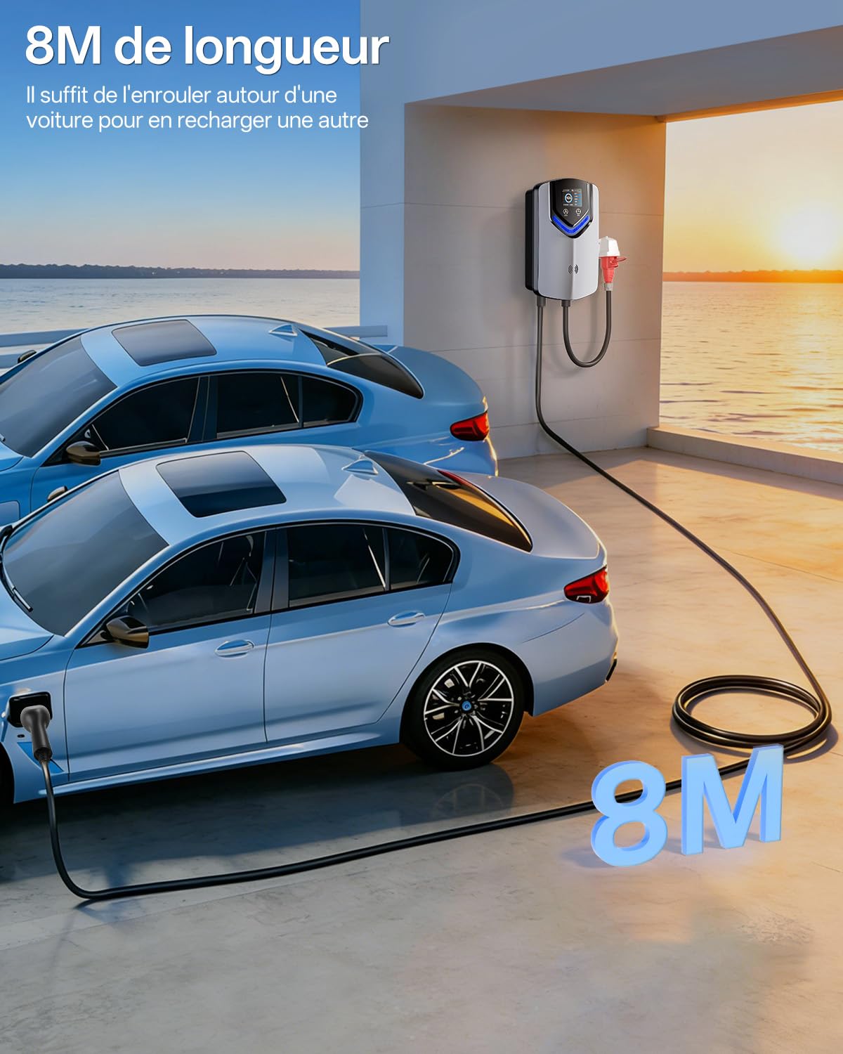 Borne de Recharge Véhicule Électrique 7.4kW avec APP,230V 6-32A, 8M