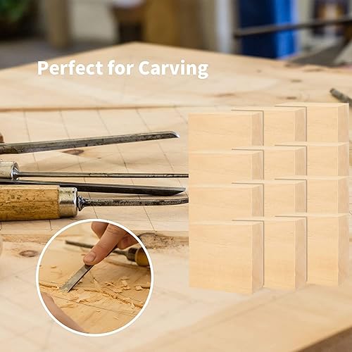 Miniatura 3 de 12 bloques de tallado de tilo, bloques de madera sin terminar de 4 x 4 x 1 pulgada para tallar, cubos de madera maciza suave para principiantes o