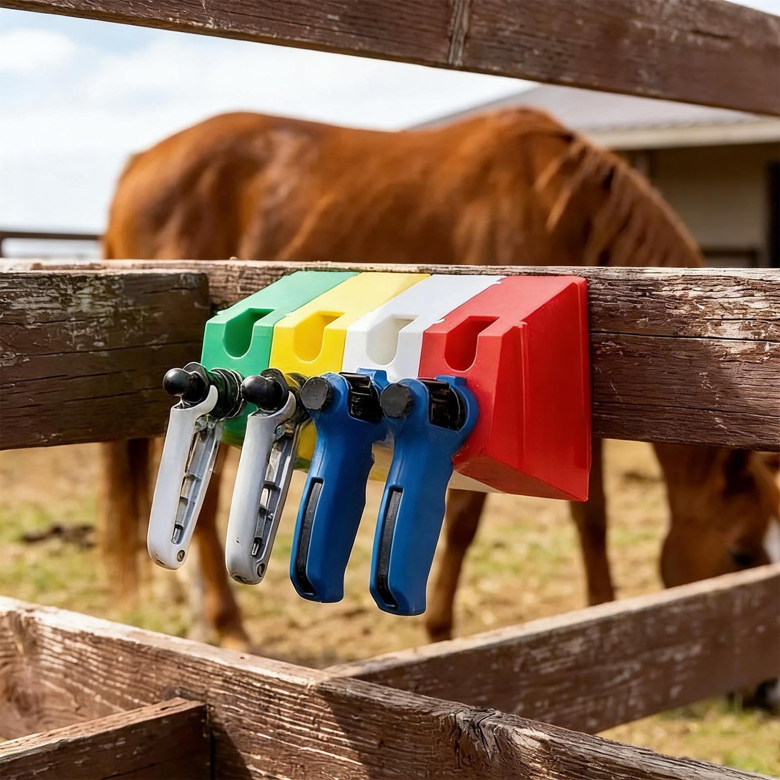 Supporto di stoccaggio per attrezzi di allevamento, supporto magnetico 4 pezzi per applicatore animale, organizzatore di strumenti per box | per capanno di bestiame, stalla, officina, garage,