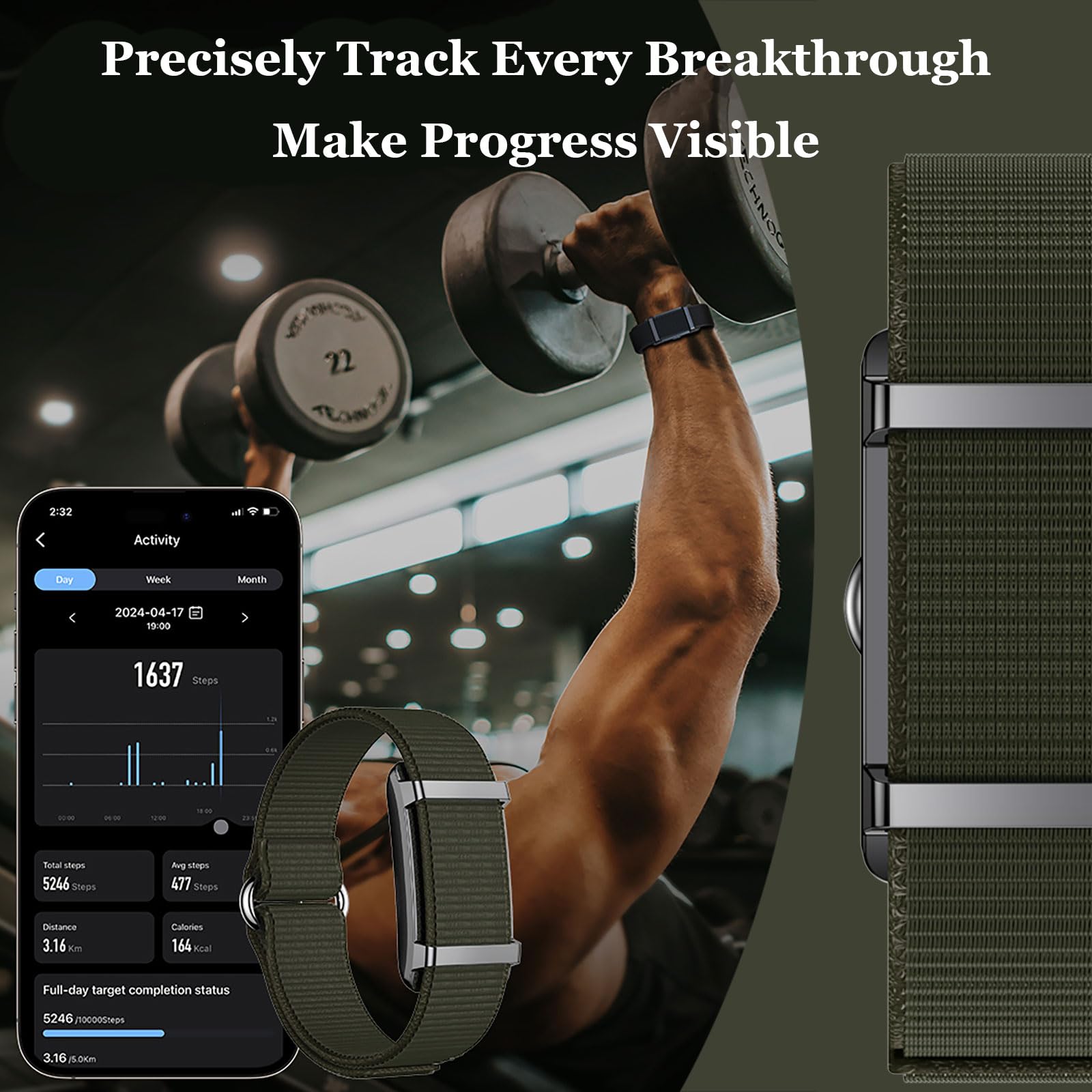 findtime Fitness Tracker Armband Aktivitätstracker ohne Display Wearable Pedometro Cardiaco Monitor Frequenza Cardiaca Misurazione della Frequenza Cardiaca Wristband Nylon Smart Band