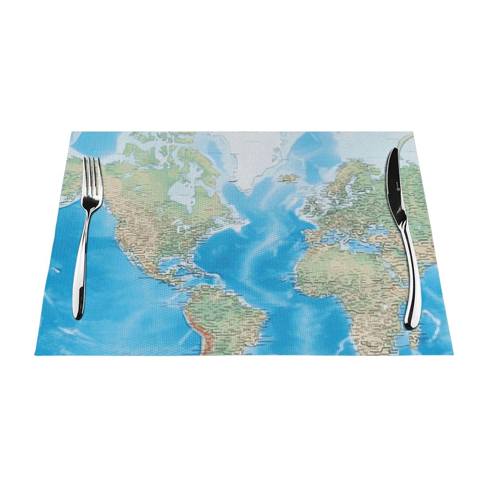 Placemats Set of 4 PCS Heat Resistant Non-Slip Place Mats for Dining Table world map Placemats Wipeable Washable PVC Weave Table Mats for Party Kitchen Dining Decor