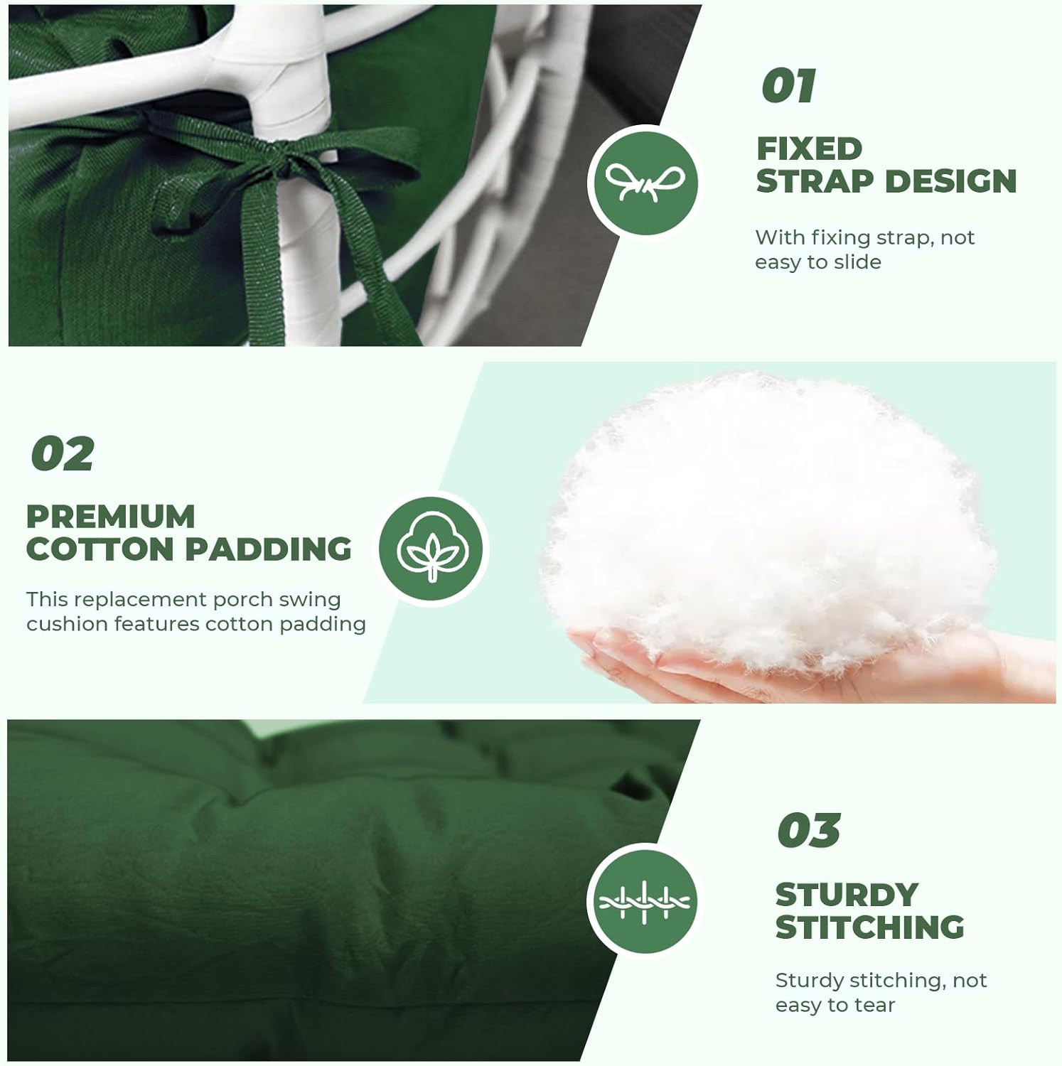 Outdoor Egg Chair Cushion, Waterproof Hanging Chair Cushion with Headrest Pillow, Egg Chair Replacement Cushion for Patio Furniture, U-Shaped Eggs Swing Cushion for Basket Chairs, Green