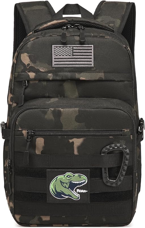 Mochila táctica para niños Mochila militar Molle para niños | Para la escuela, al aire libre, para acampar (incluye 2 parches +1 mosquetón)