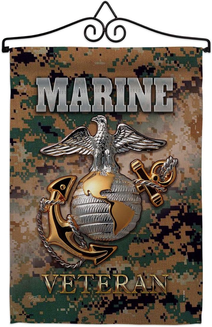 US Marine Veteran Garden Flag - Set Wall Hanger Armed Forces Corps USMC Semper Fi United State American Military Retire Official - House Banner Small Yard Gift Double-Sided Made in USA 13 X 18.5