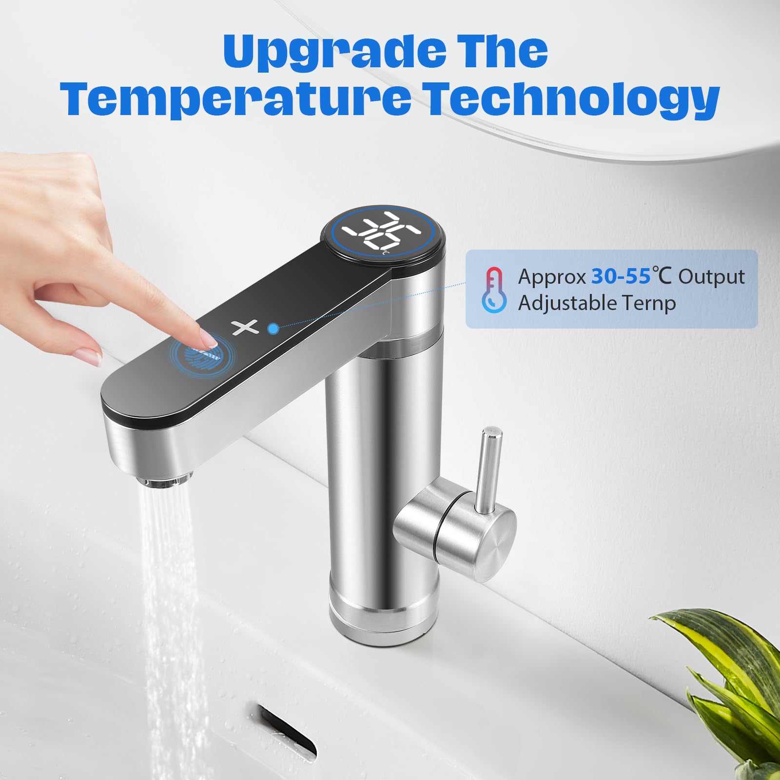 Robinets Électrique Instantané 3300W 220V, Mitigeur d'Eau Chaude et Froide avec Écran Numérique LED, pour Cuisine, Salle de Bain et Lavabo