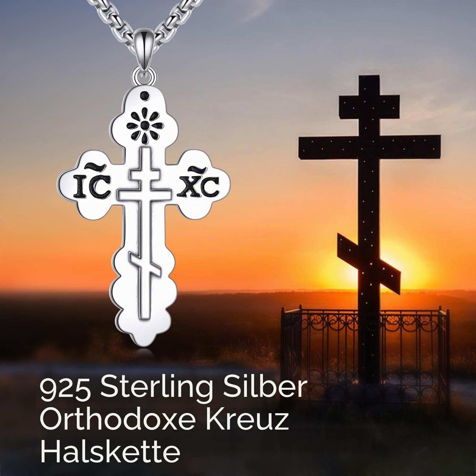 VONALA Orthodoxe Kreuz-Halskette für Damen, 925er Sterlingsilber, orthodoxer Anhänger, religiöses Amulett, Schmuckgeschenk für Familie und Freunde