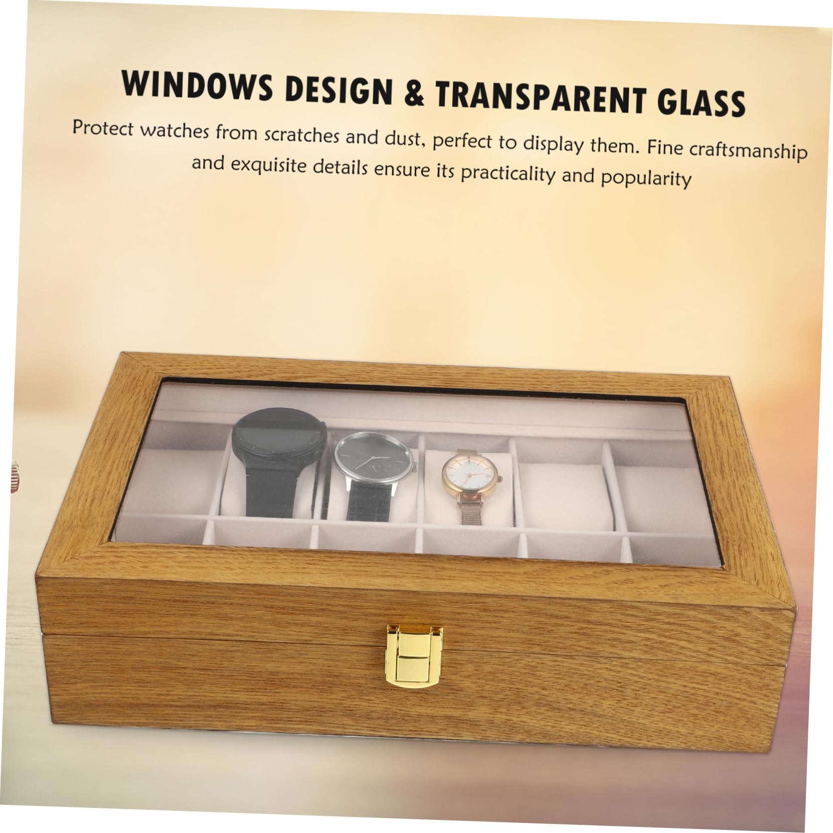 PACKOVE Boîte de Rangement pour Montres Écrin Montre en Bois 12 Compartiments Coussins Amovibles et Fermeture à Boucle pour Organiser et Exposer