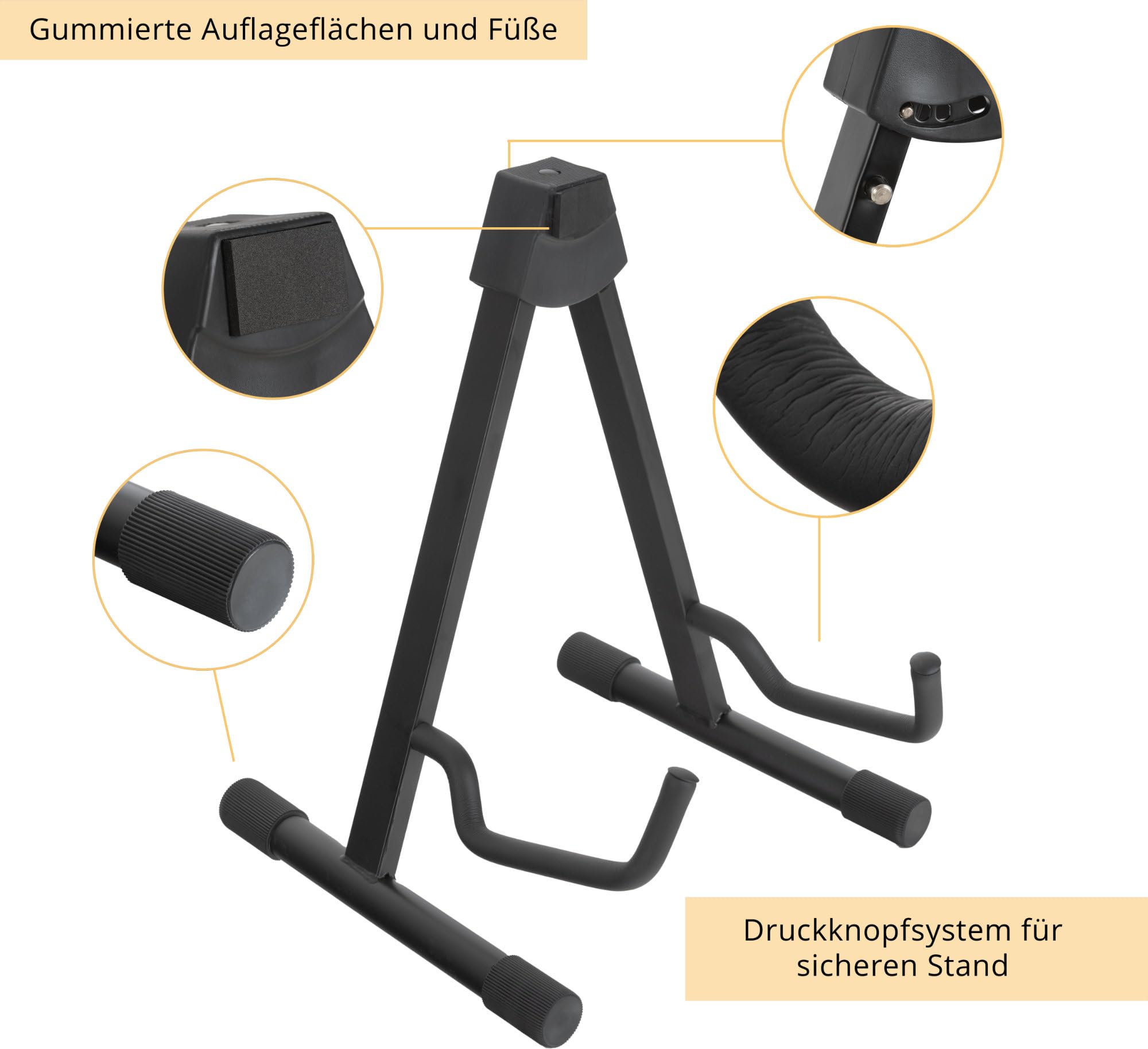 Classic Cantabile GS-2009A Supporti per Chitarre per Chitarre Acustiche | Supporto universale per chitarre classiche/western, bassi acustici e simili, Facile da piegare, Regolabile in 3 posizioni