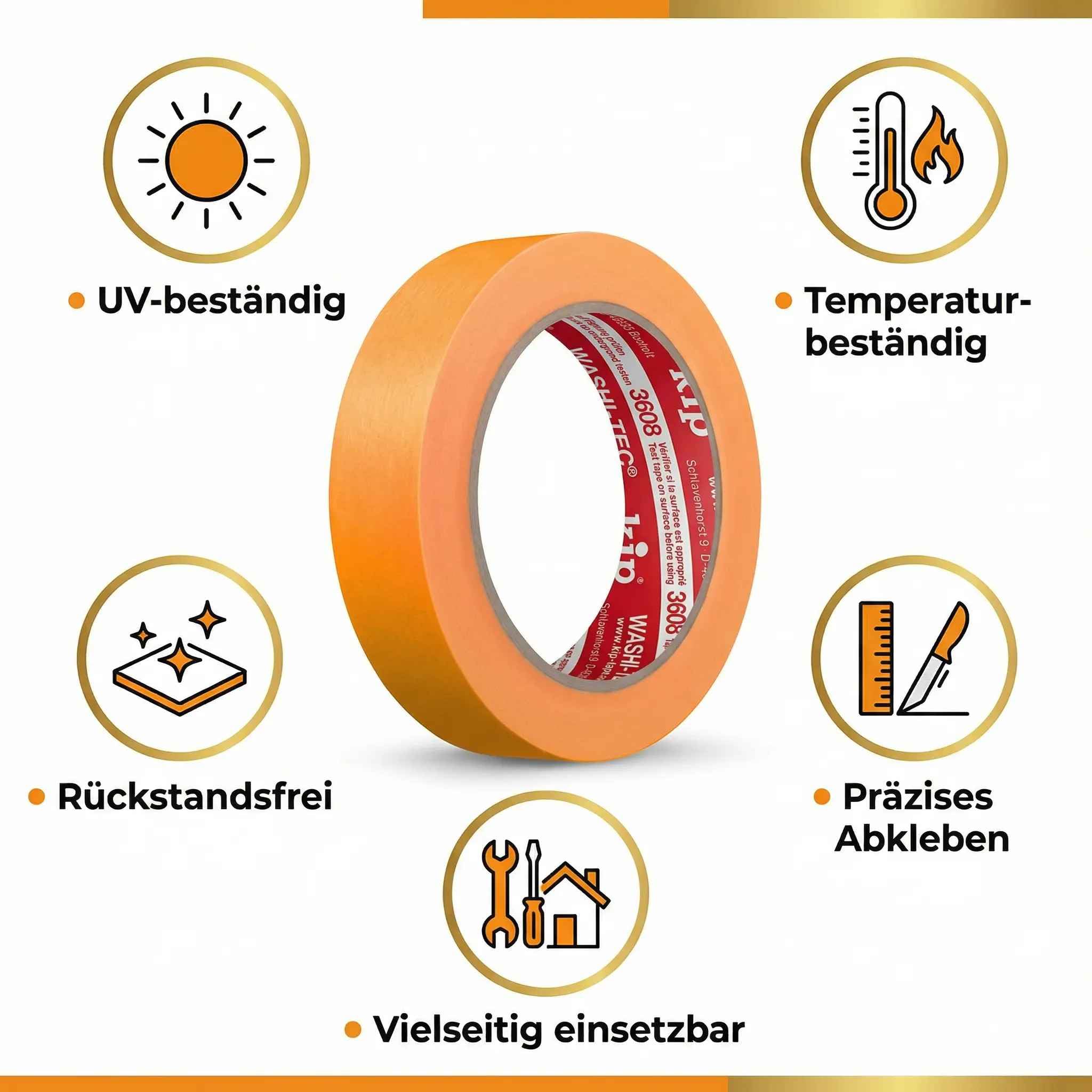 Kip 3608-24 WASHI-TEC złota krepa 24 mm x 50 m pomarańczowa