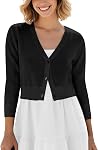 Urban CoCo Women's Cropped Cardigan V-Neck Button Down Knitted Sweater 3/4 Sleeve