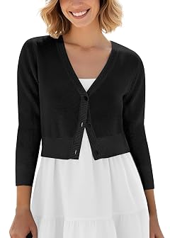 Urban CoCo Womens Cropped Cardigan V-Neck Button Down Knitted Sweater 3 4 Sleeve