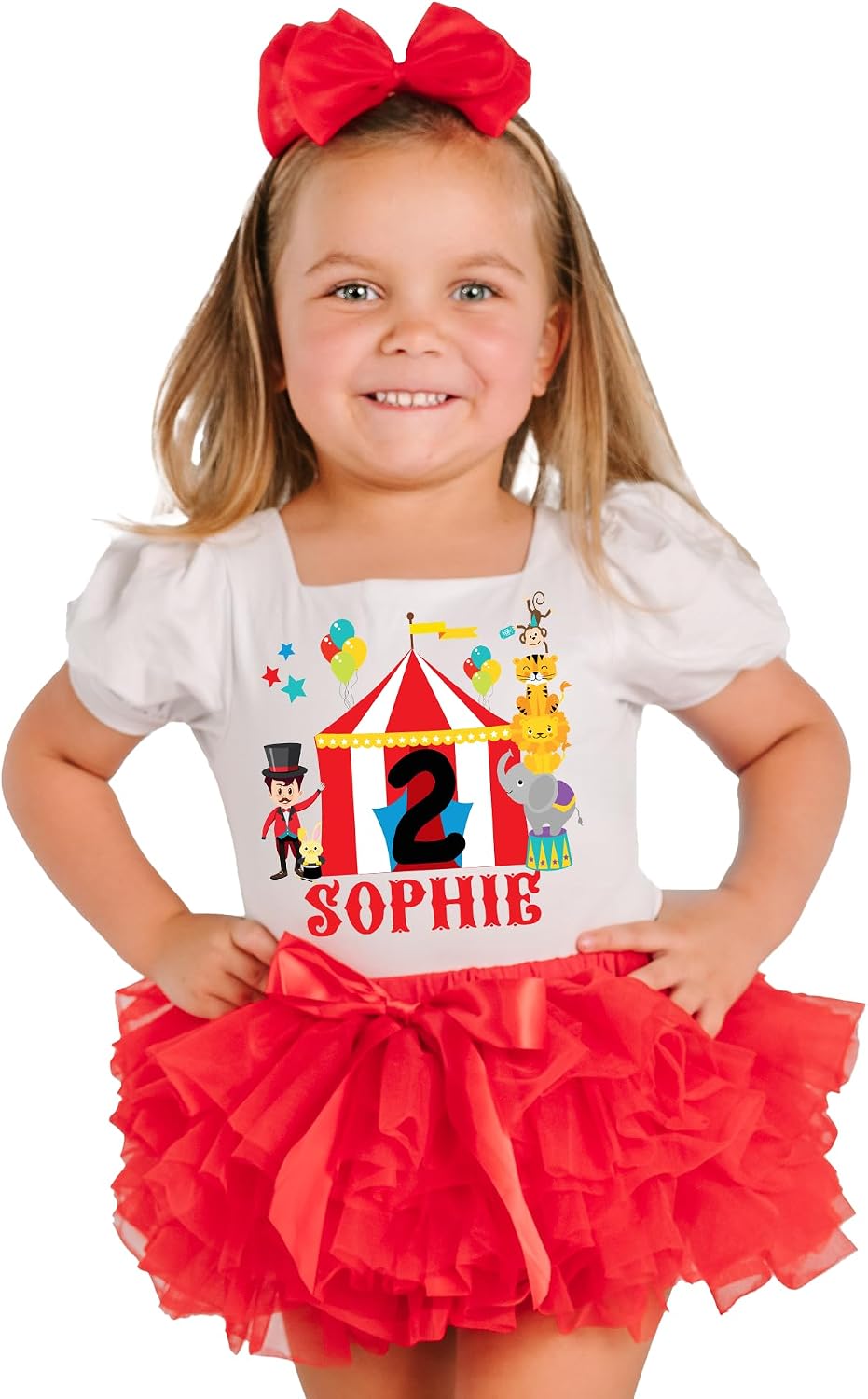 Circus Birthday Girl Outfit Carnival theme 1st 2nd 3rd 4th 5th bday dress Cake Smash leotard with red tutu and matching headband