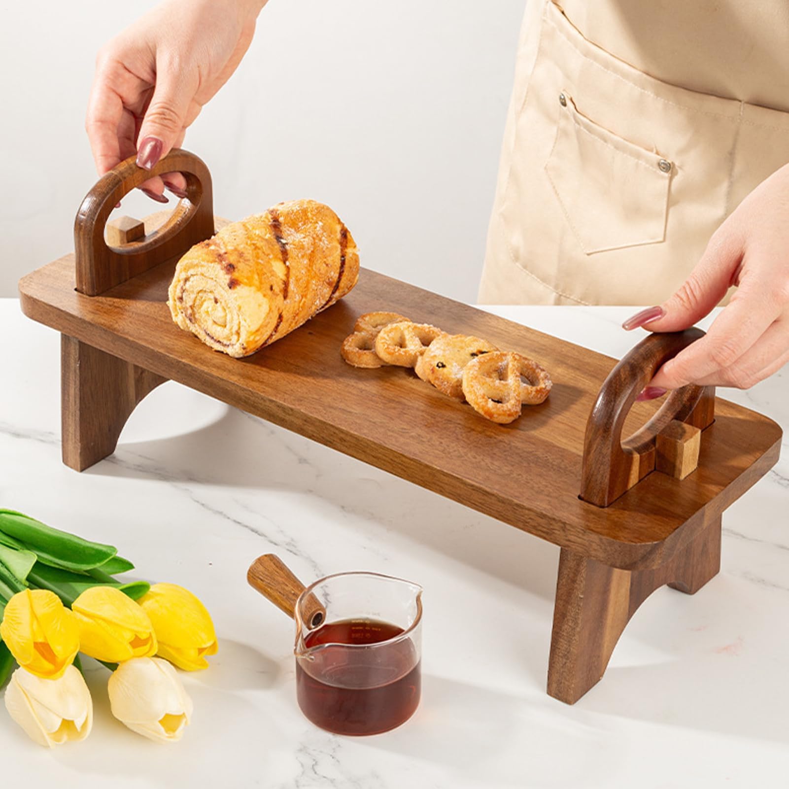 Vassoio da portata in legno di acacia rustico, versatile alzata per cupcake e alzata alta per torte, per feste, matrimoni, buffet, catering e Thanng, ideale per formaggi e insalate