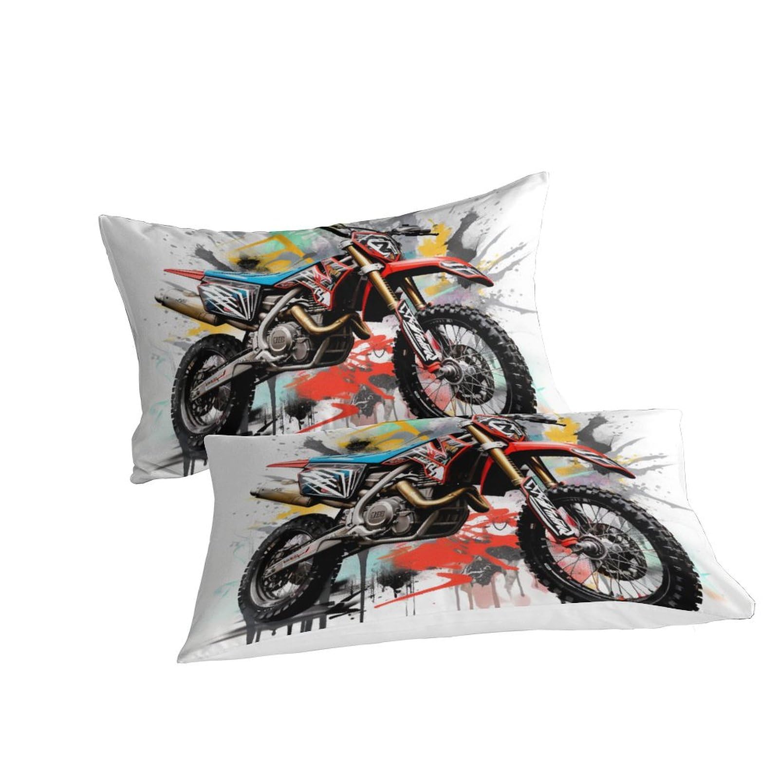 Zestaw pościeli 3D dla dzieci Dorośli 3 sztuki, poszwa na poduszkę z mikrofibry i zamek błyskawiczny Motocross Wyścigi Rower Pojedynczy (140 x 200 cm)