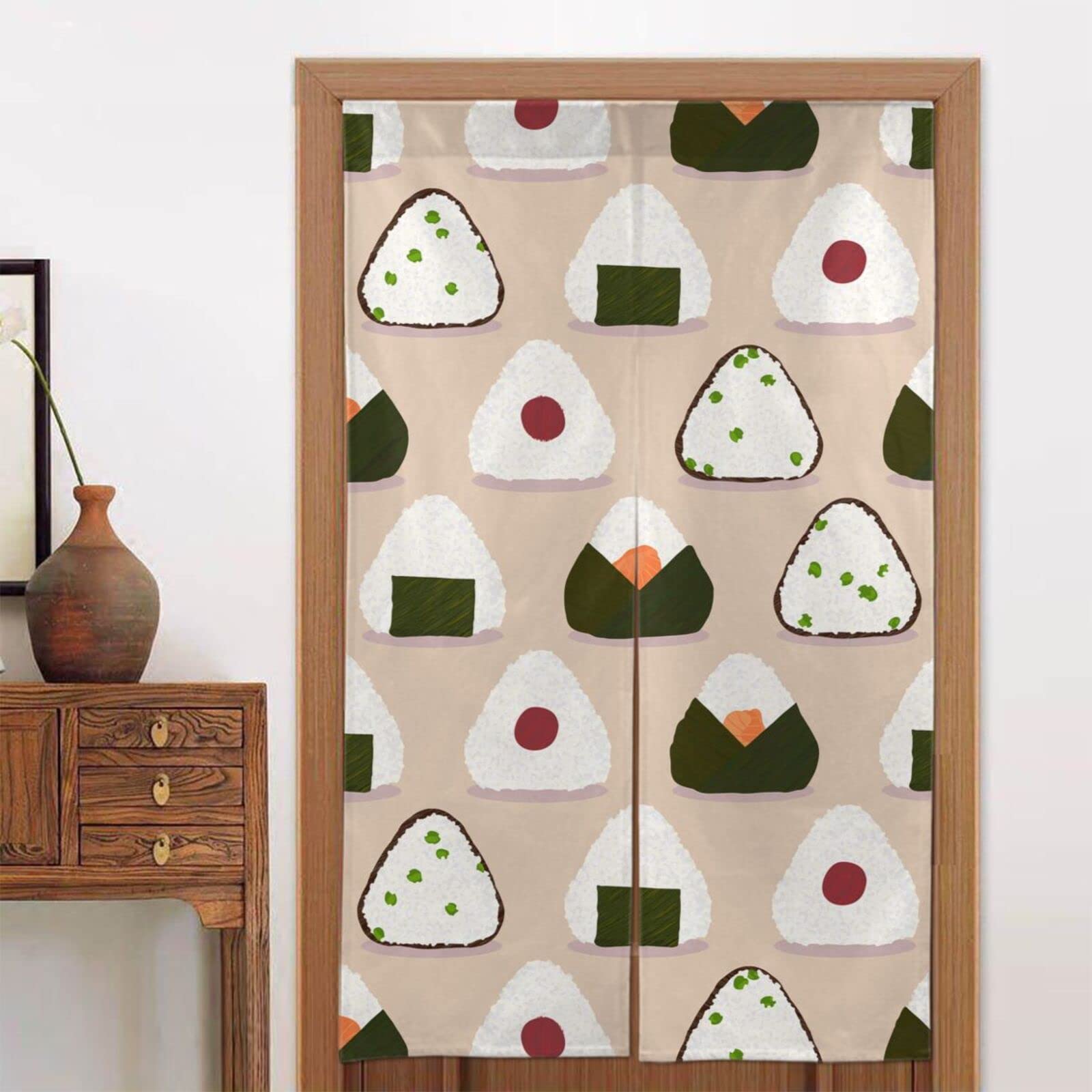 ローム　のれん Amazon｜のれん おにぎり柄 おむすび 和風 寿司(3) 洗える