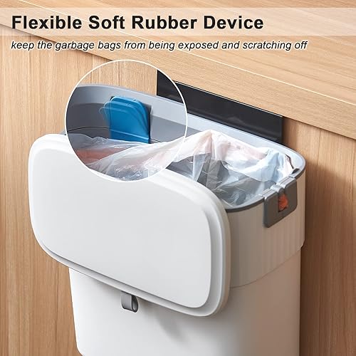 Miniatura 5 de ELPHECO - Cubo de basura colgante con tapa contenedor de compost de cocina de 25 galones para debajo del fregadero cubo de basura de plástico