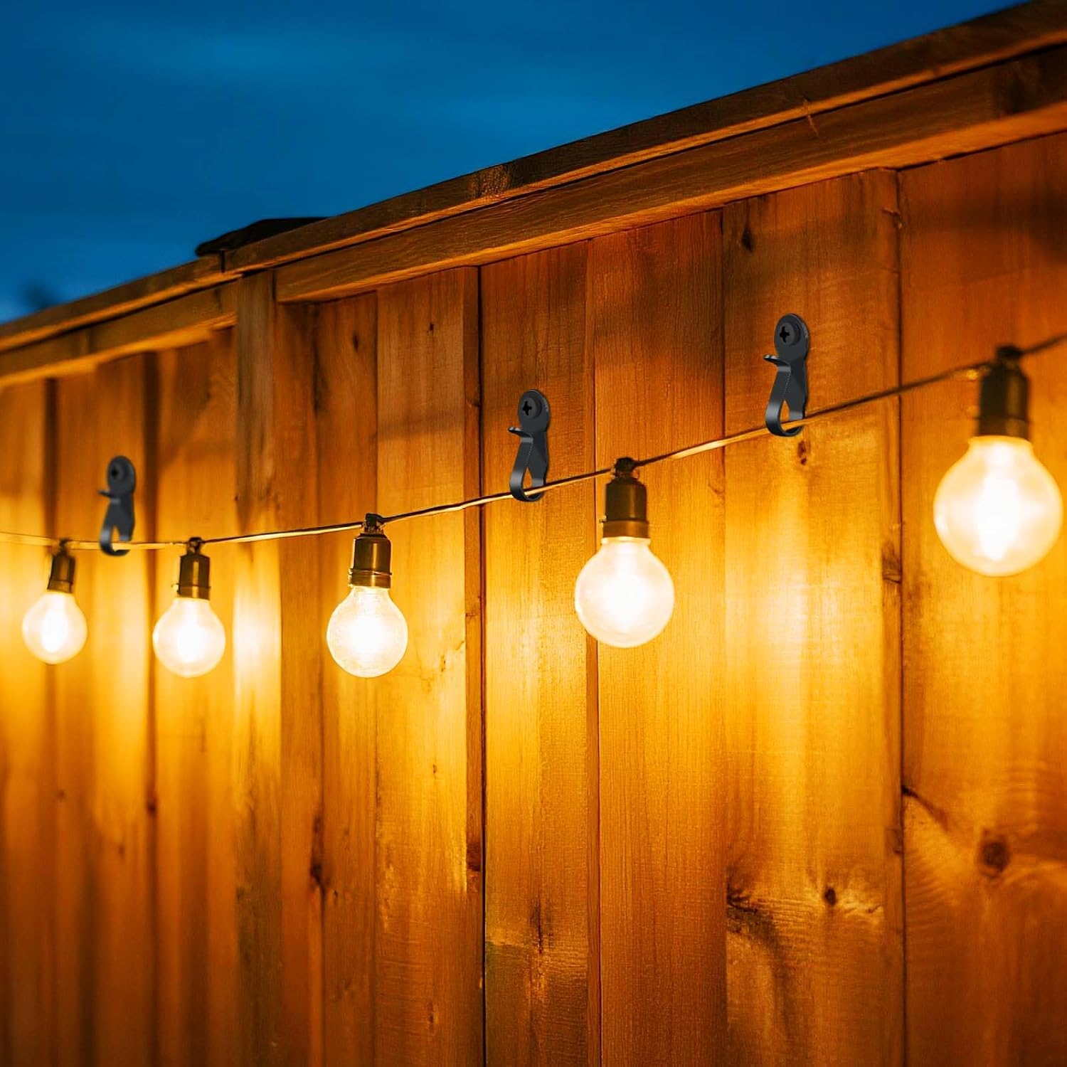 60 Pack String Lights Hooks, Stainless Steel Outdoor String Lights Hanger Clips with Screw & Adhesive Strips, Christmas Light Clips for Outside Holiday Decor, Fairy Led Lights Plants Wind Chimes Black