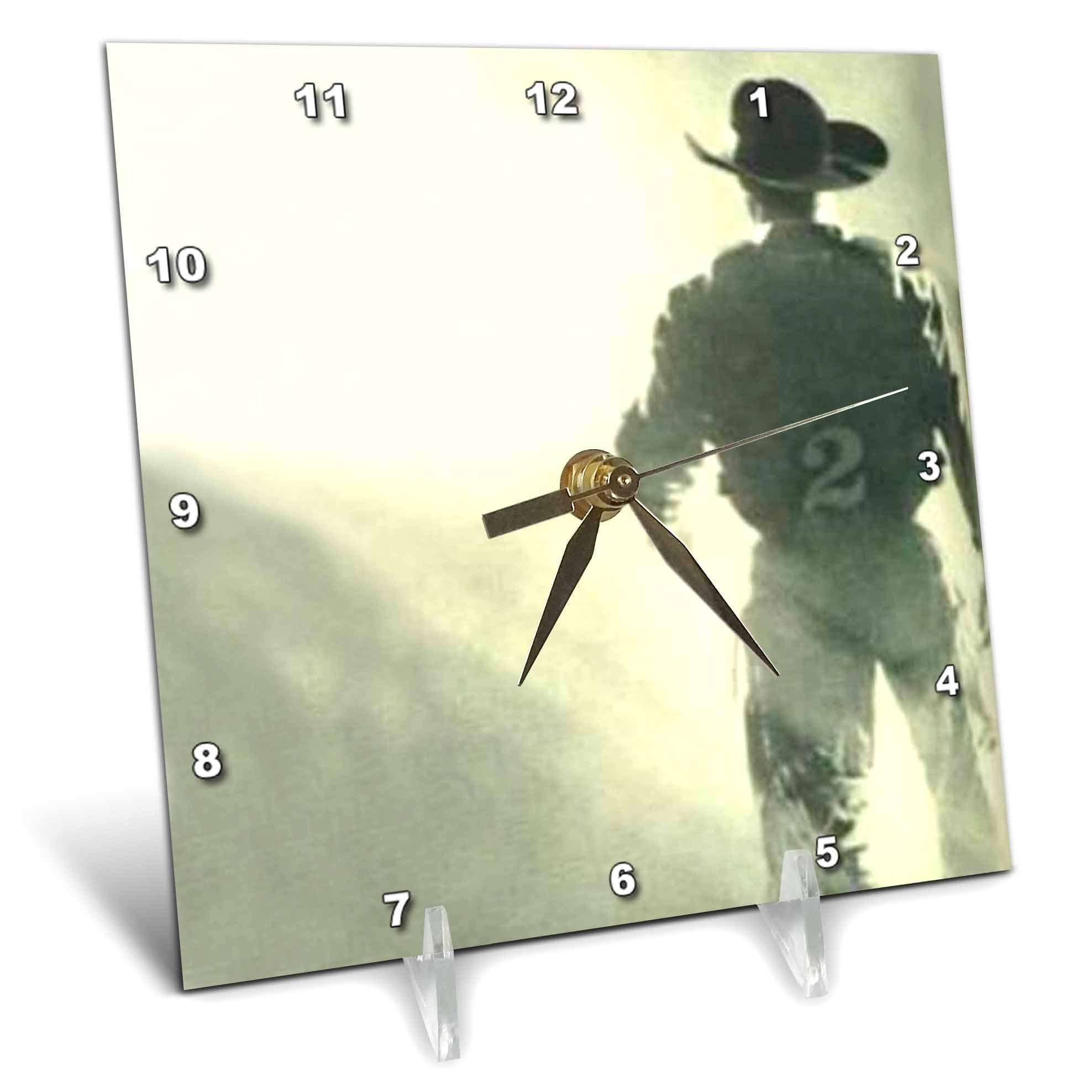 3dRose dc_725_1 Rodeo Rider Western-Desk Clock, 6 by 6-inch, Multicolor