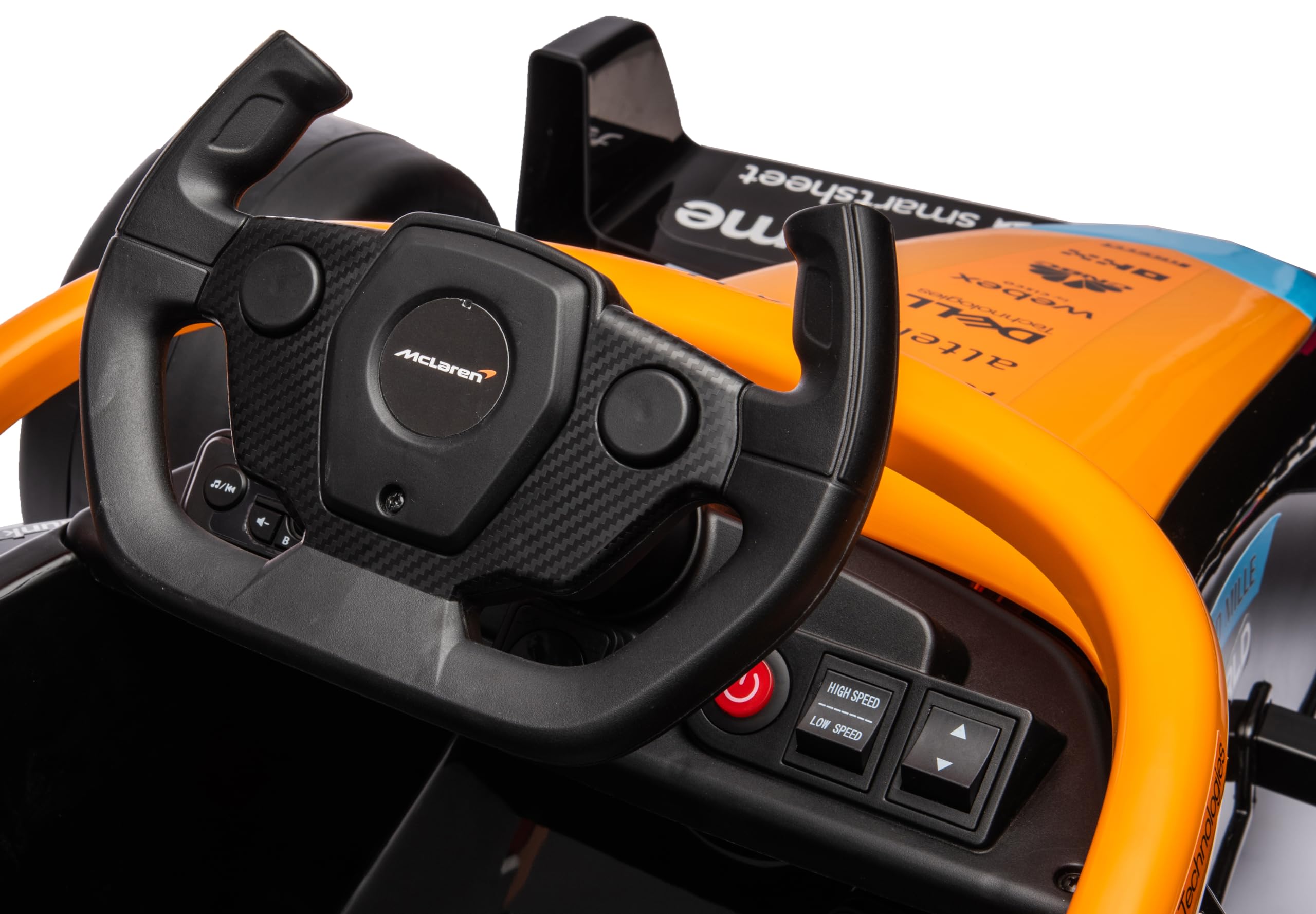 Jeździk elektryczny samochód McLaren, MP3, pilot zdalnego sterowania, zawieszenie sprężynowe, bolid, quad, pojazd (Pomarańczowy) | MP3, pilot zdalnego sterowania, zawieszenie sprężynowe, pojazd dziecięcy, auto na akumulator, zabawka do jazdy