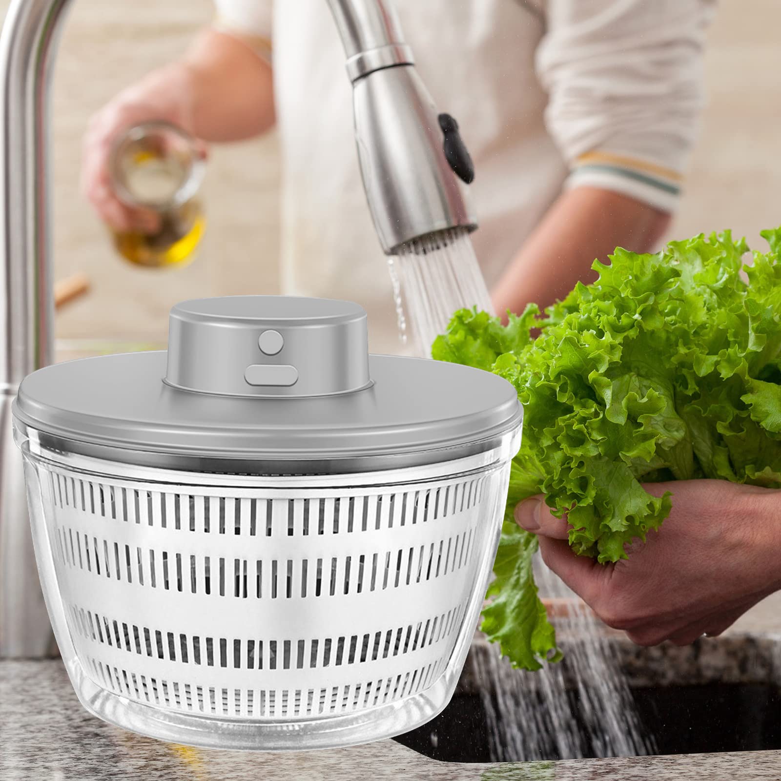 Escurridor de ensalada eléctrico para ensalada de 4 litros, lechuga, verduras, lavadora de verduras, escurridor de frutas y verduras, colador para ensaladas más sabrosas y preparación de alimentos más