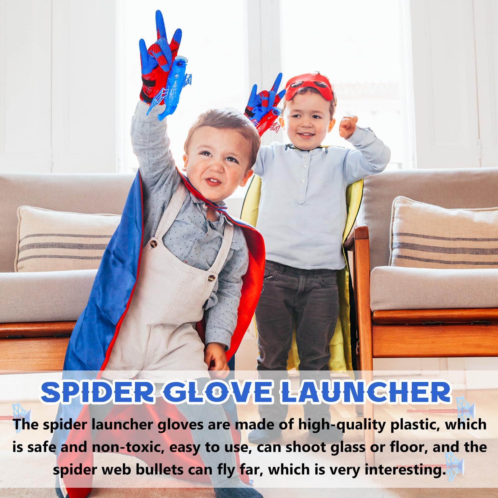 TISMHGKU Set di 2 Spiderm Guanti per Bambino, Launcher Glove Spara Ragnatele, Giochi Spiderm 3 4 5 6 7 Anni, Giocattolo da Polso Cosplay Supereroe, Regalo Compleanno e Feste Bambini