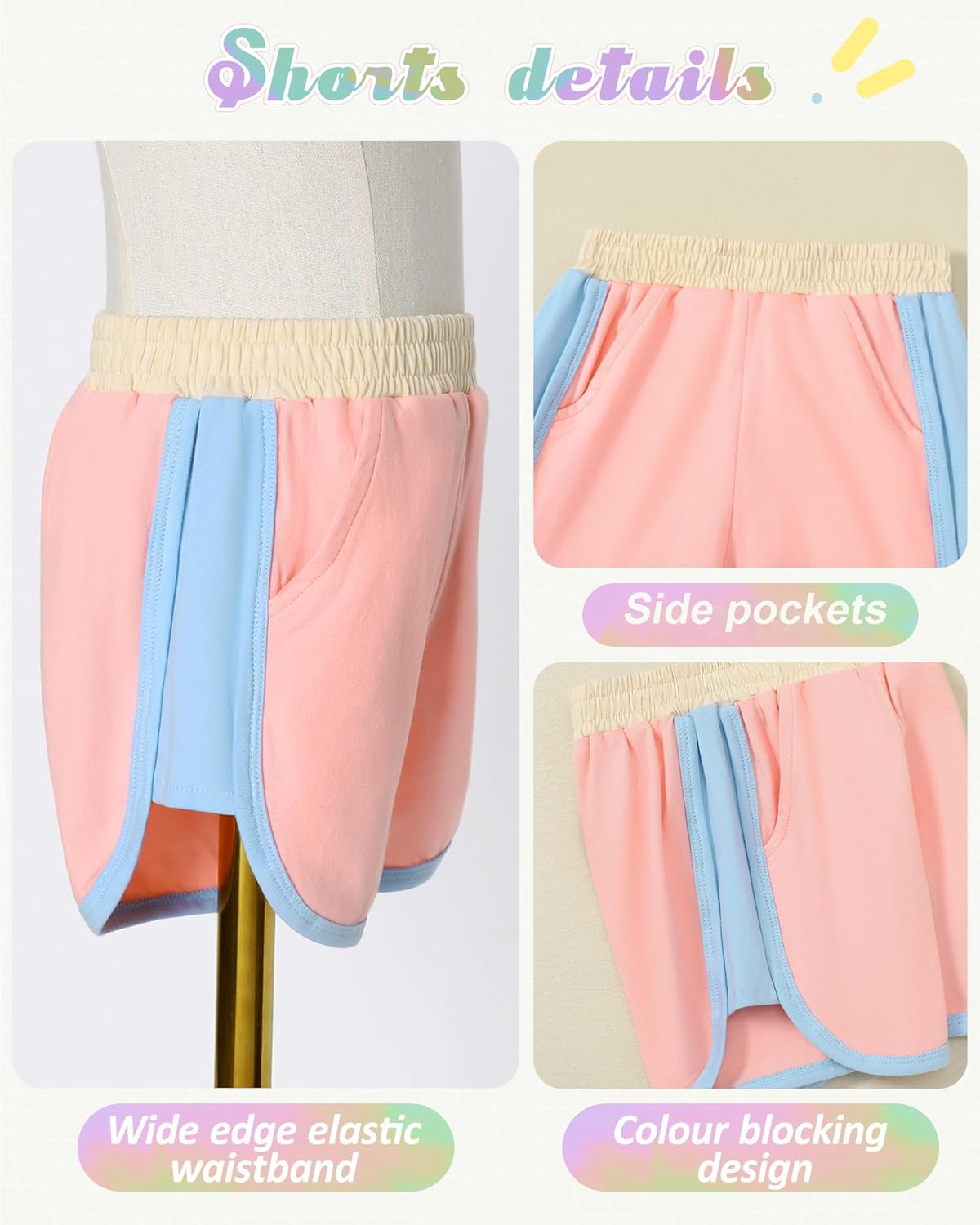 SANMIO Toddler Girl Clothes Summer Toddler Girls Color Block Short Sleeve Shorts Sweatsuit Outfits 2 Piece Clothing Set - Image 6