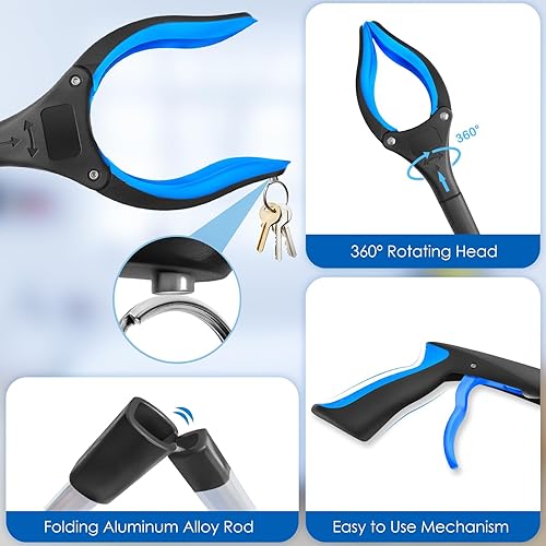 Miniatura 4 de PECEBO Herramienta de Alcance de 32 pulgadas, Paquete de 1 Herramienta de Alcance y Agarre de Recogida Plegable con Mandíbula Giratoria