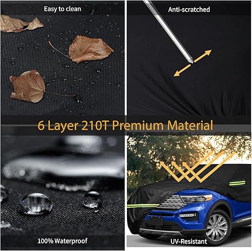 Miniatura 4 de Funda impermeable de coche para Ford Explorer de 1995 a 2024, para todo tipo de clima, 210D, resistente al viento, con cremallera de puerta de hasta