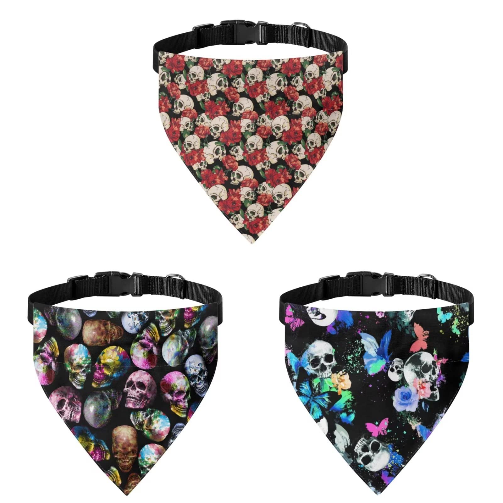 COEQINE Skull And Roll Bandanas Set for Small Dogs Cats, Cute Butterfly Rose Print Dogs Scarf for Summer — image 1