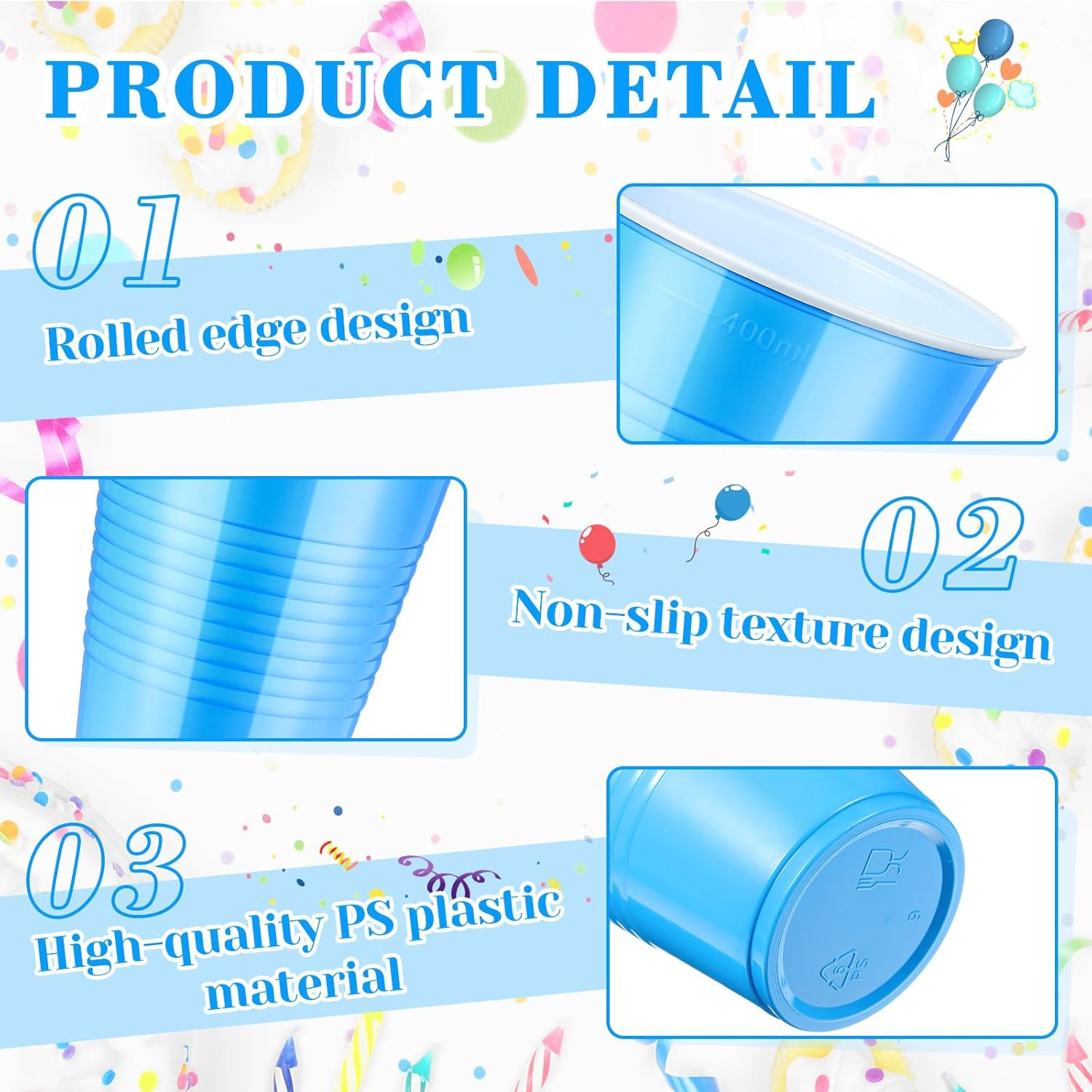 150 Pcs 12oz Plastic Cups Bulk Blue Disposable Party Cups Supplies for Birthday Wedding Graduation Halloween Thanksgiving Christmas Festival Family Gatherings Celebrations - Image 3