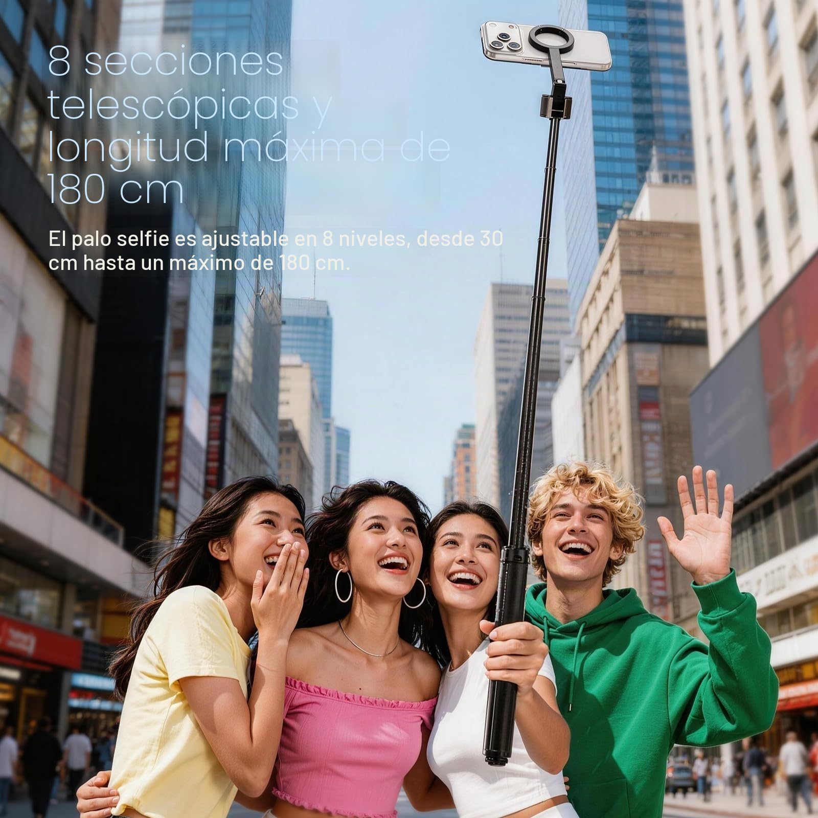 ULANZI SK-21 Trípode Magnético para Teléfono 180cm, Soporte Autodesplegable con 4 Patas, Palo Selfie Bluetooth, Compatible con iPhone 12-17, MagSafe y Samsung