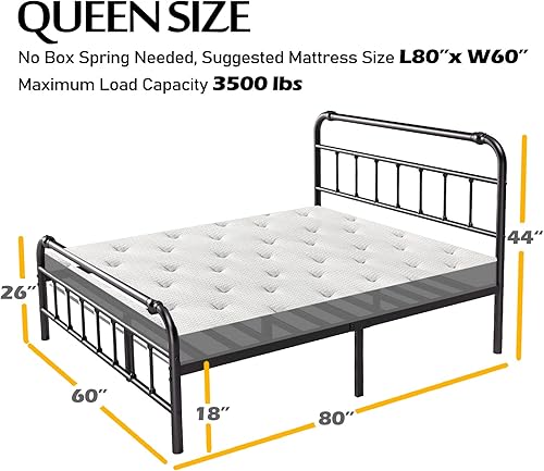 Miniatura 9 de BOSRII Base de cama de tamaño individual con cabecera y estribo 18 pulgadas de alto 3500 libras soporte de listones de metal resistente para colchón