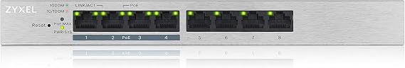 Zyxel GS1200-8HPv2 8-port Gigabit Web / Smart Managed PoE + Switch with a Budget of 60 Watts