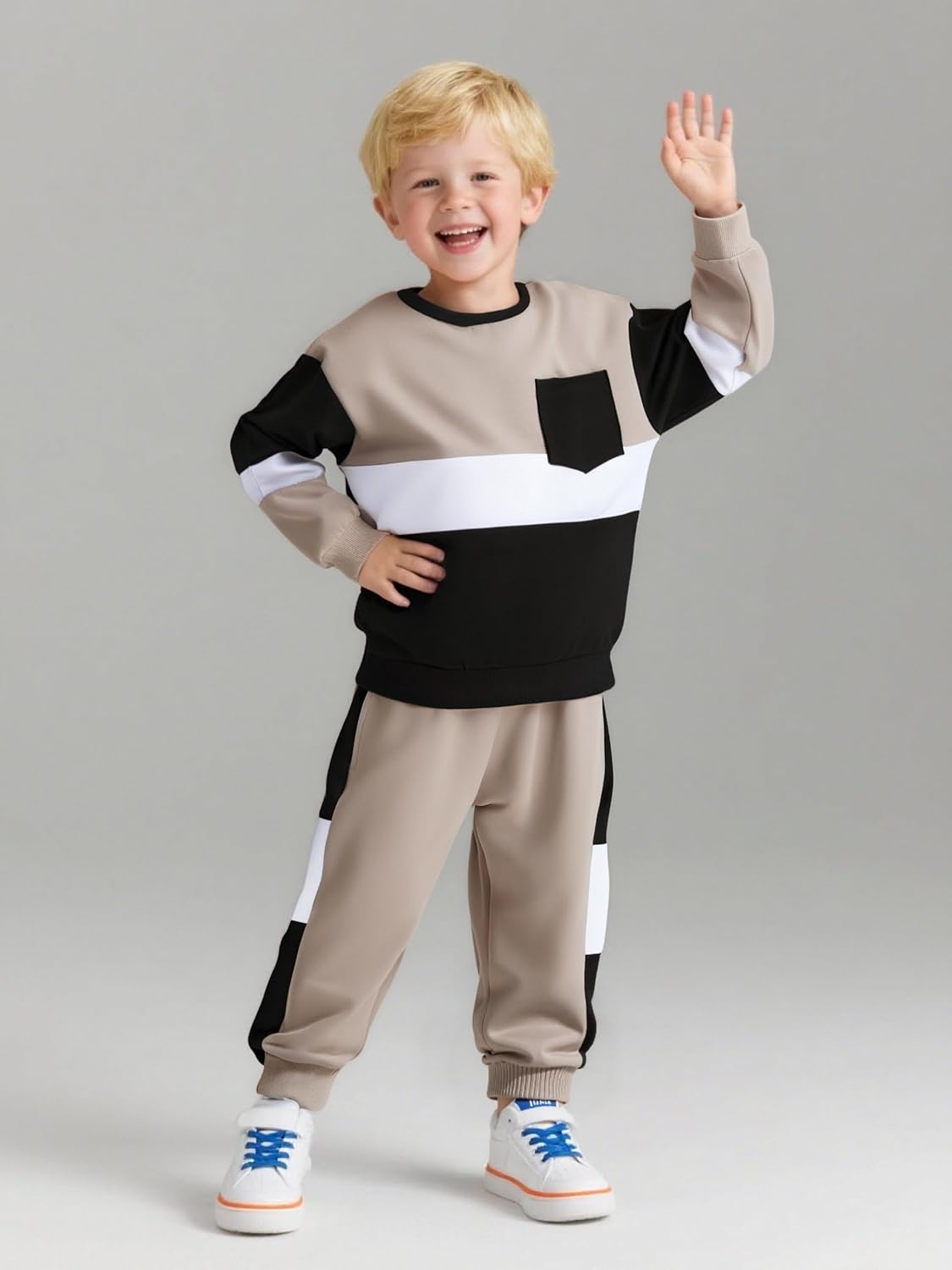 Voxikidio Toddler Boy Clothes Color-Block Long Sleeve Sweatshirt and Pant Outfits Kids 2Pcs Fall Clothing Set - Image 4