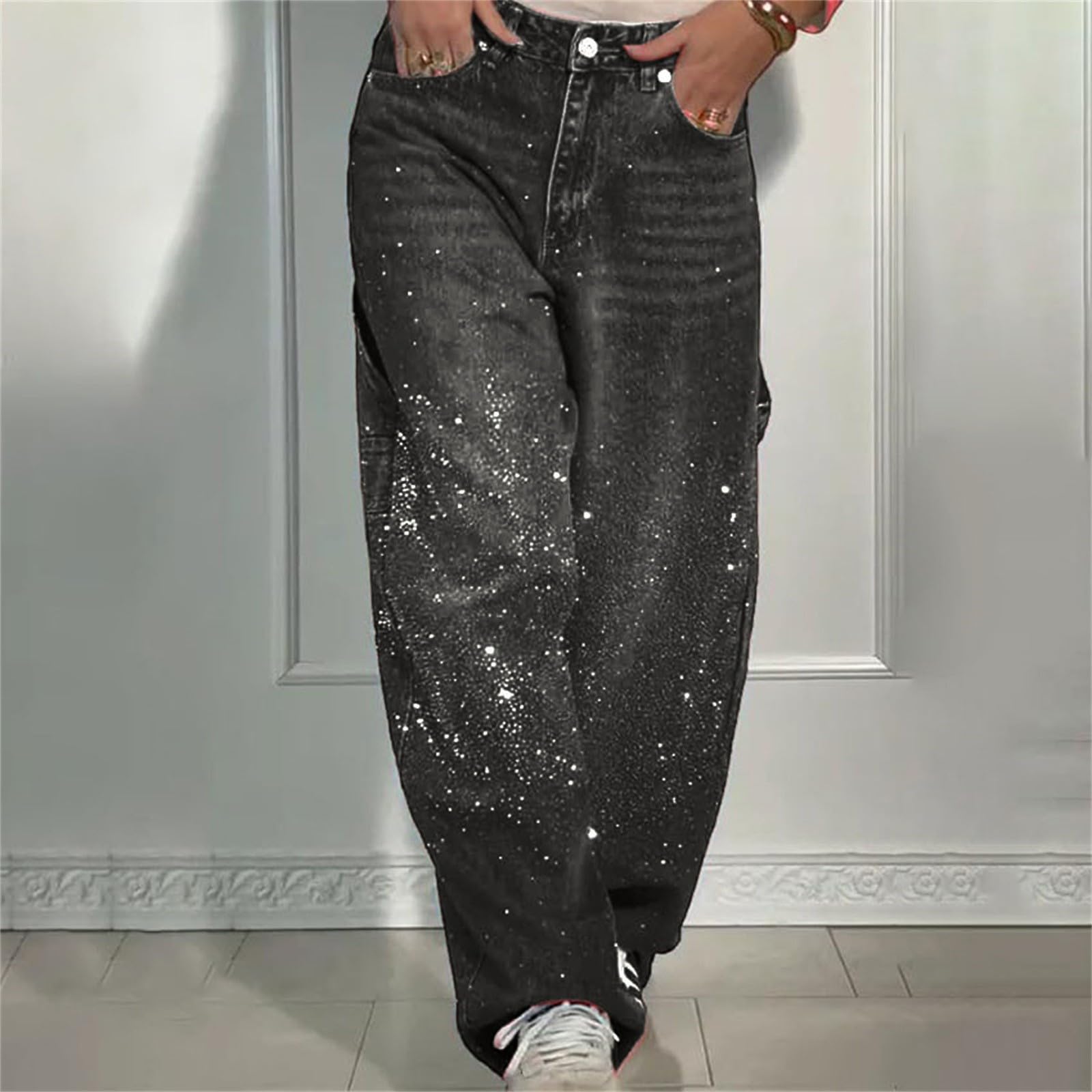 Jeans Donna Elasticizzati Gamba Dritta Jeans Vita Alta Gamba Larga Leggeri Pantaloni Elasticizzati Curvy Larghi Taglie Forti Pantaloni Denim Baggy Casual Y2k Wide Leg Pantalone Eleganti Comodi Hiphop