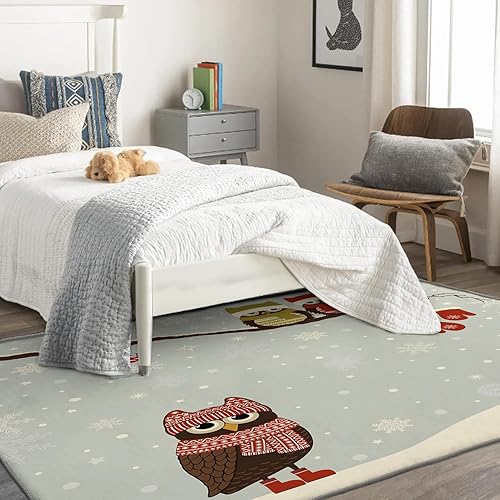 Miniatura 2 de Alfombra de búho de Navidad y decoración del hogar, alfombra de 2 x 3 pies, alfombras de copo de nieve para entrada, sala de estar, dormitorio,