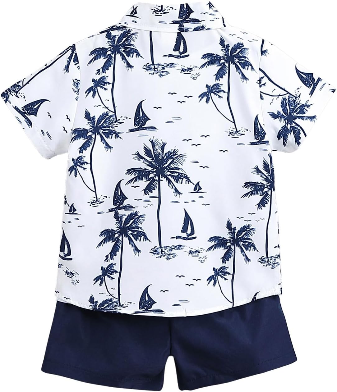Boy's 2 Piece Boho Outfits Short Sleeve Tropical Button Down Hawaiian Shirt Tops and Track Shorts - Image 2