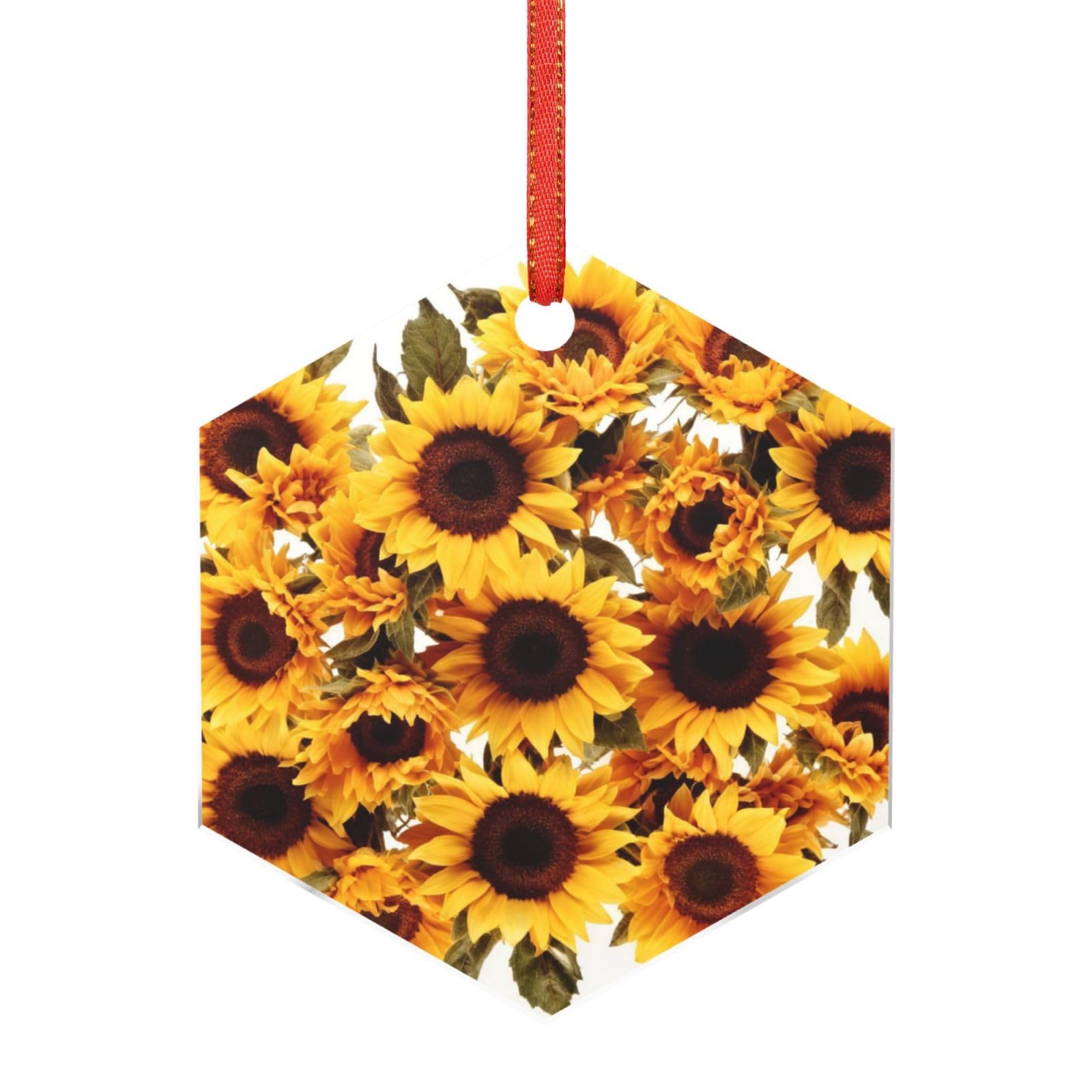 Hjkjkkj Hexagon Acrylic Ornament Christmas Tree Decoration Clear Round Pendant With Red Ribbon Sunflowers Christmas Ornaments Indoor Outdoor Hanging Acrylic Pendants For Xmas Party Decor