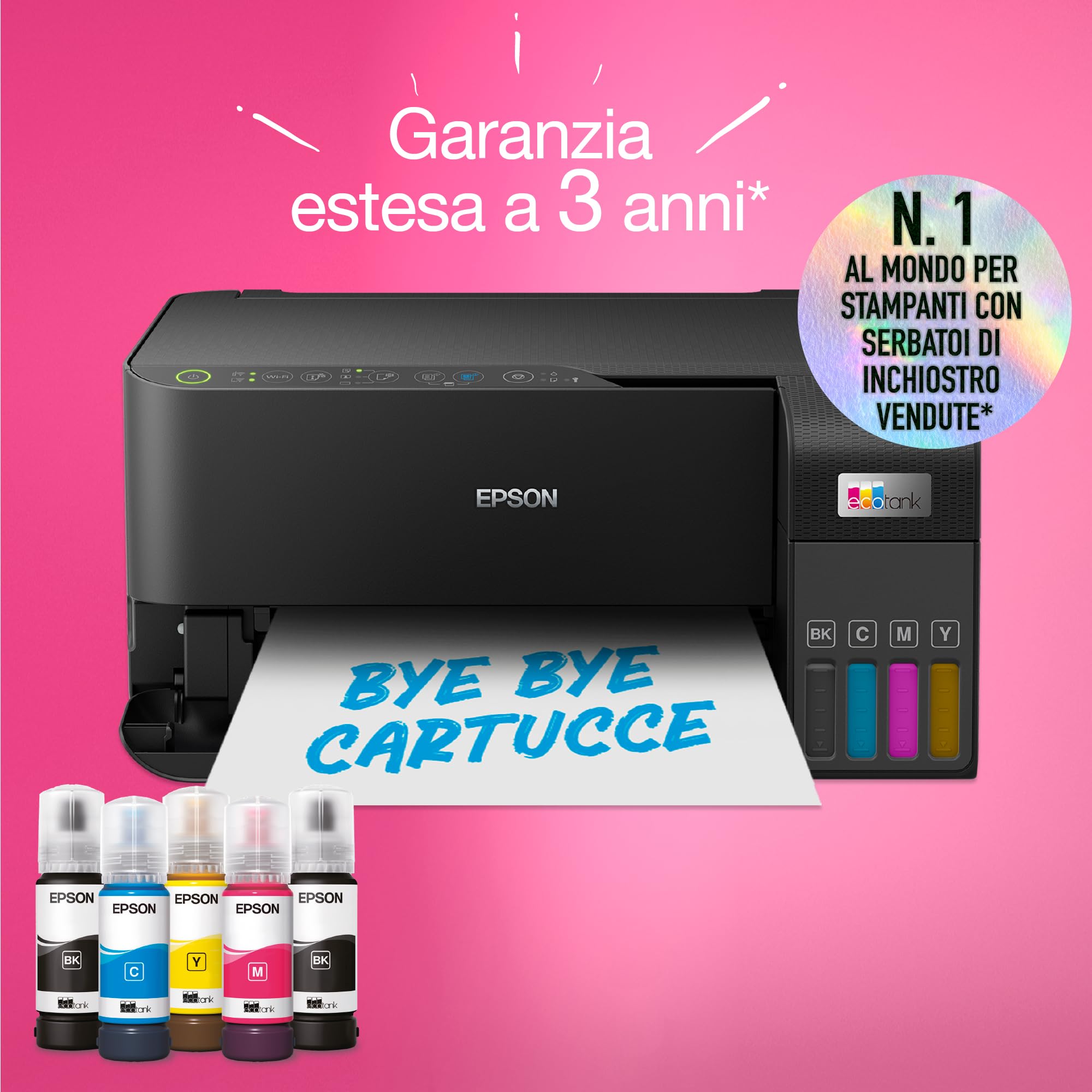 Epson EcoTank ET-2830 stampante Multifunzione A4 (stampa, copia, scansione) USB, Wi-Fi, Wi-Fi Direct, Serbatoi flaconi alta capacità, Smart Panel, Tecnologia PrecisionCore, 15 pag/min, AirPrint